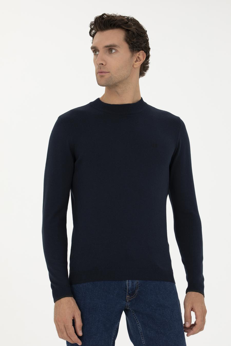 Lacivert Slim Fit Çeyrek Balıkçı Basic Triko Kazak - 50259098003