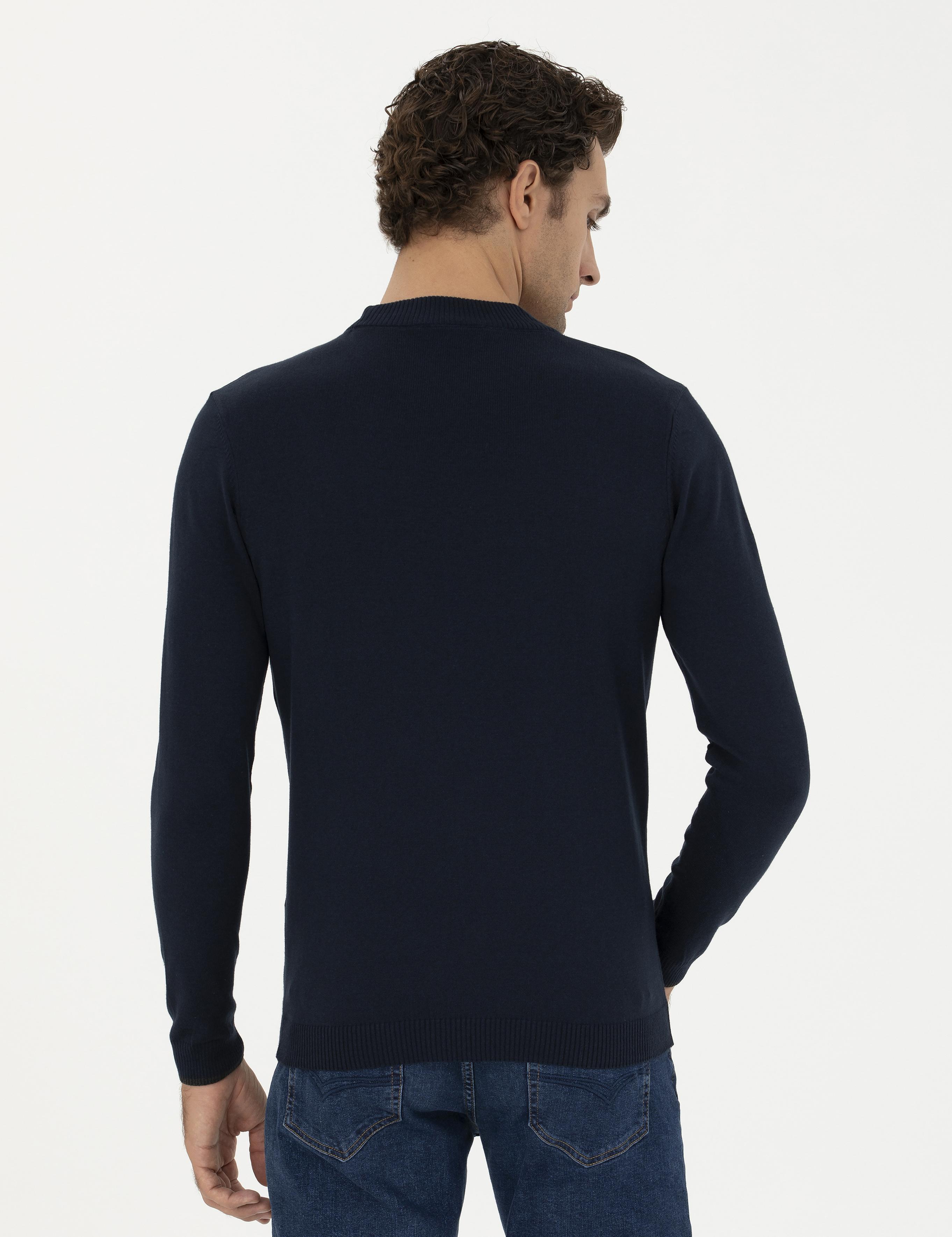 Lacivert Slim Fit Çeyrek Balıkçı Basic Triko Kazak - 50259098003