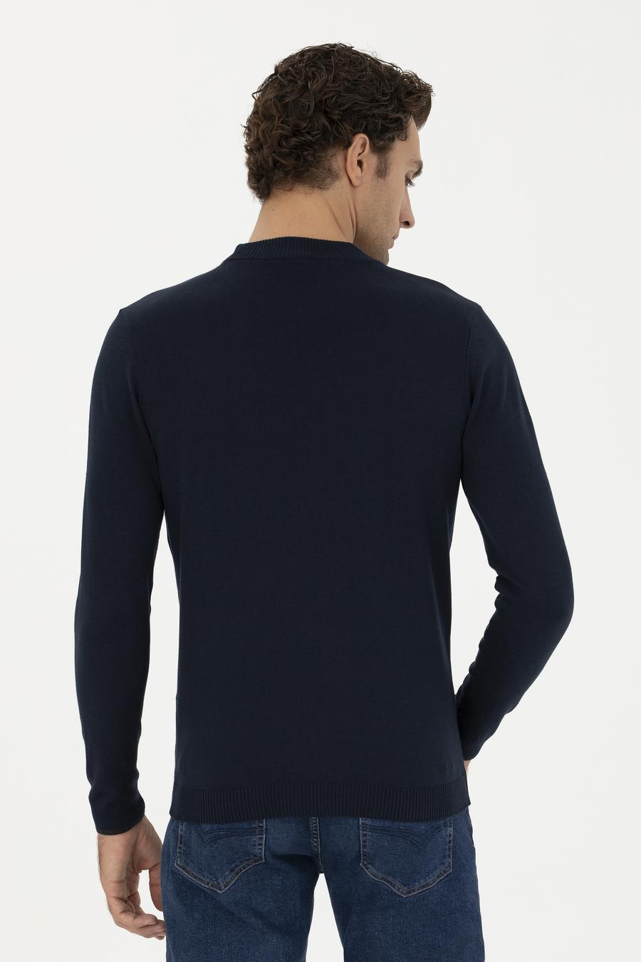 Lacivert Slim Fit Çeyrek Balıkçı Basic Triko Kazak - 50259098003