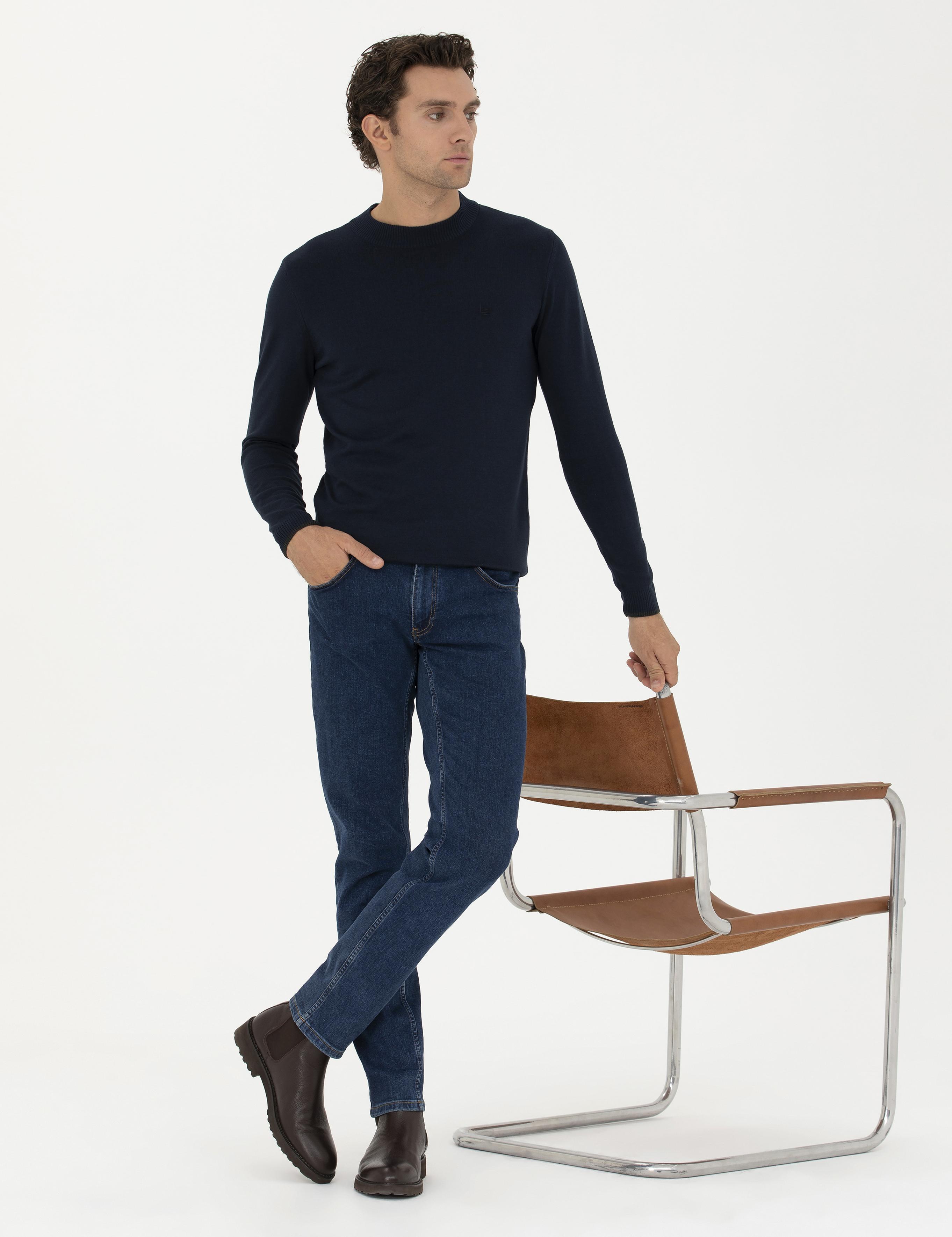 Lacivert Slim Fit Çeyrek Balıkçı Basic Triko Kazak - 50259098003