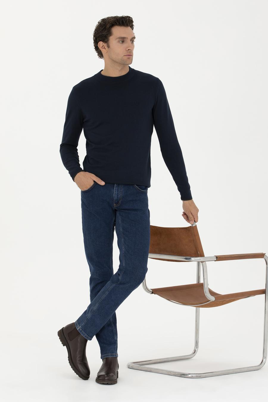 Lacivert Slim Fit Çeyrek Balıkçı Basic Triko Kazak - 50259098003