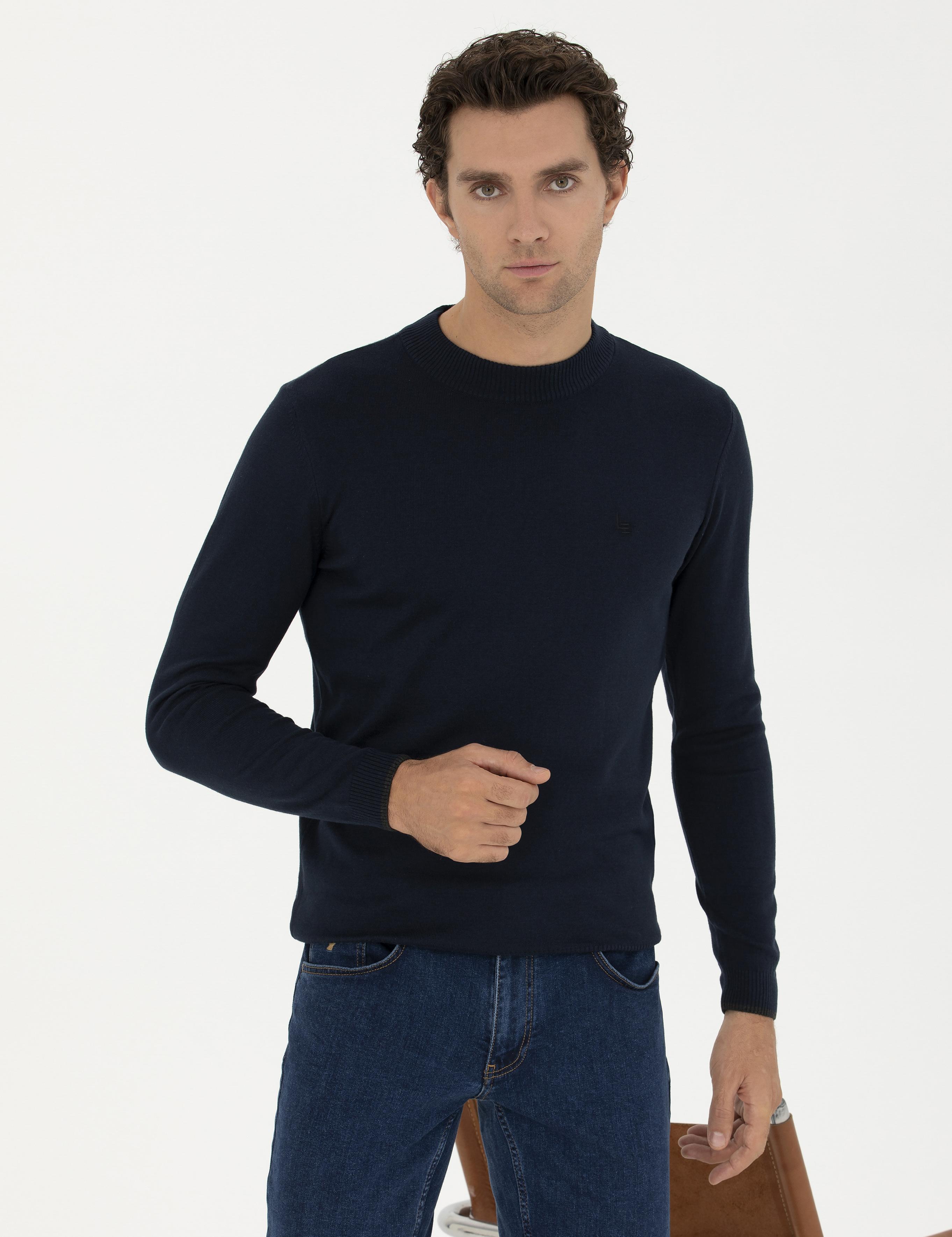 Lacivert Slim Fit Çeyrek Balıkçı Basic Triko Kazak - 50259098003