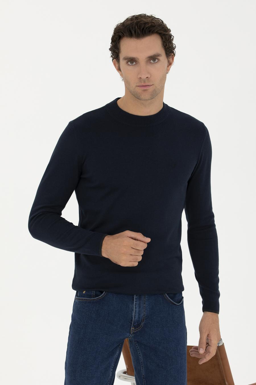 Lacivert Slim Fit Çeyrek Balıkçı Basic Triko Kazak - 50259098003
