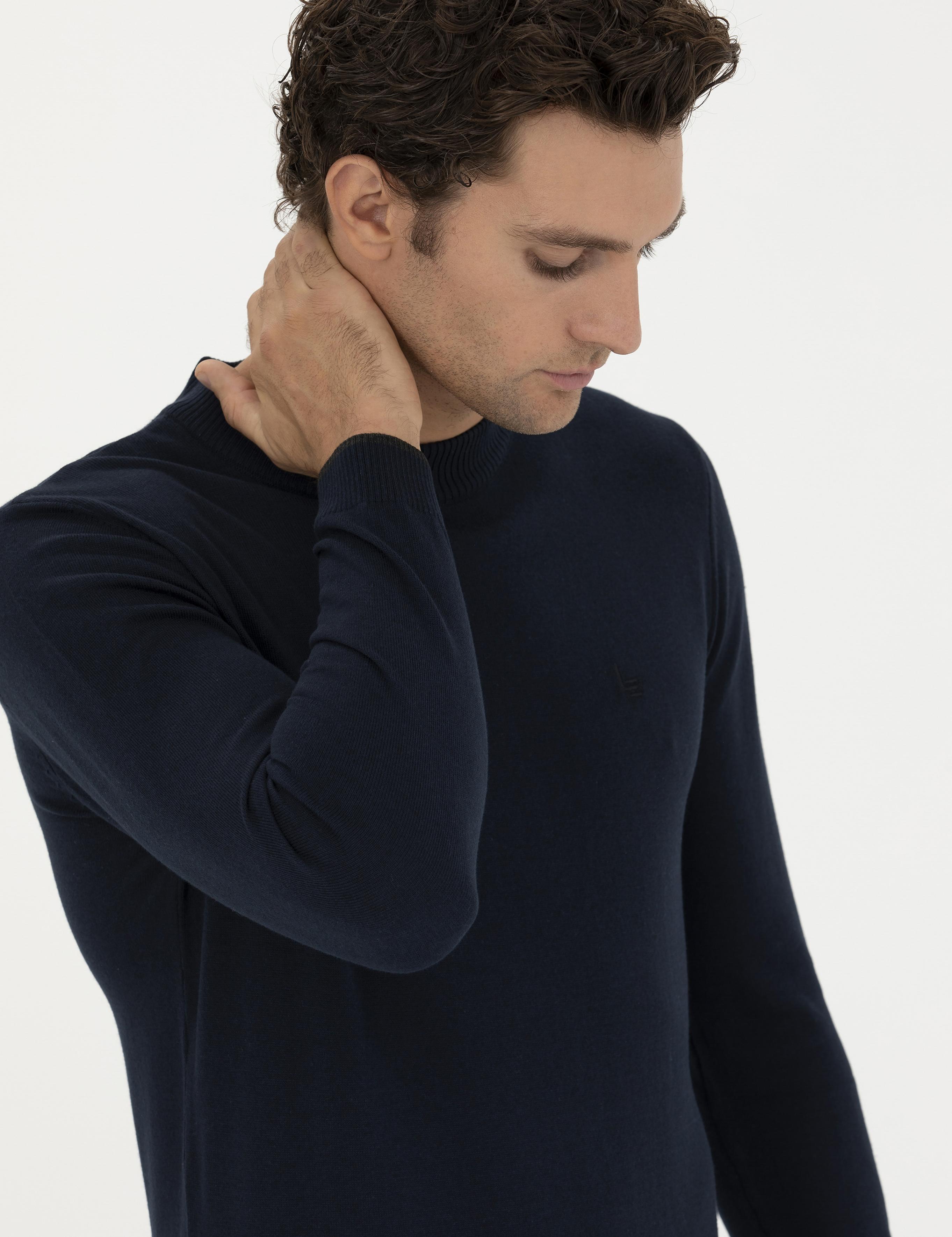 Lacivert Slim Fit Çeyrek Balıkçı Basic Triko Kazak - 50259098003