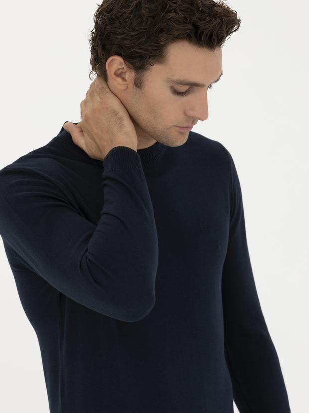 Lacivert Slim Fit Çeyrek Balıkçı Basic Triko Kazak