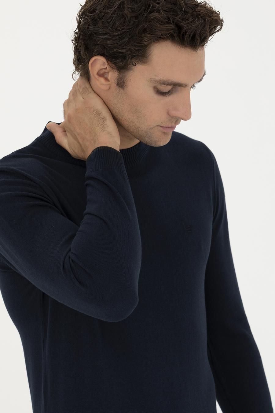 Lacivert Slim Fit Çeyrek Balıkçı Basic Triko Kazak - 50259098003