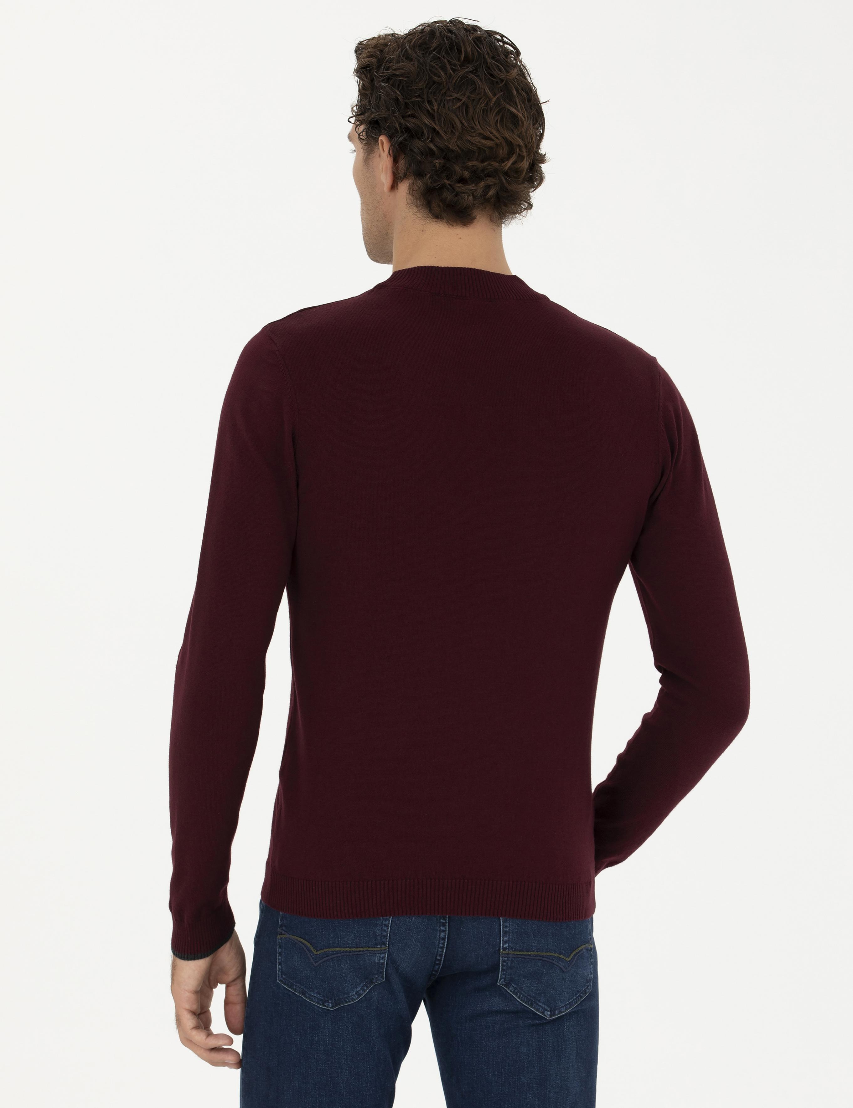Bordo Slim Fit Yarım Çeyrek Basic Triko Kazak - 50259098022