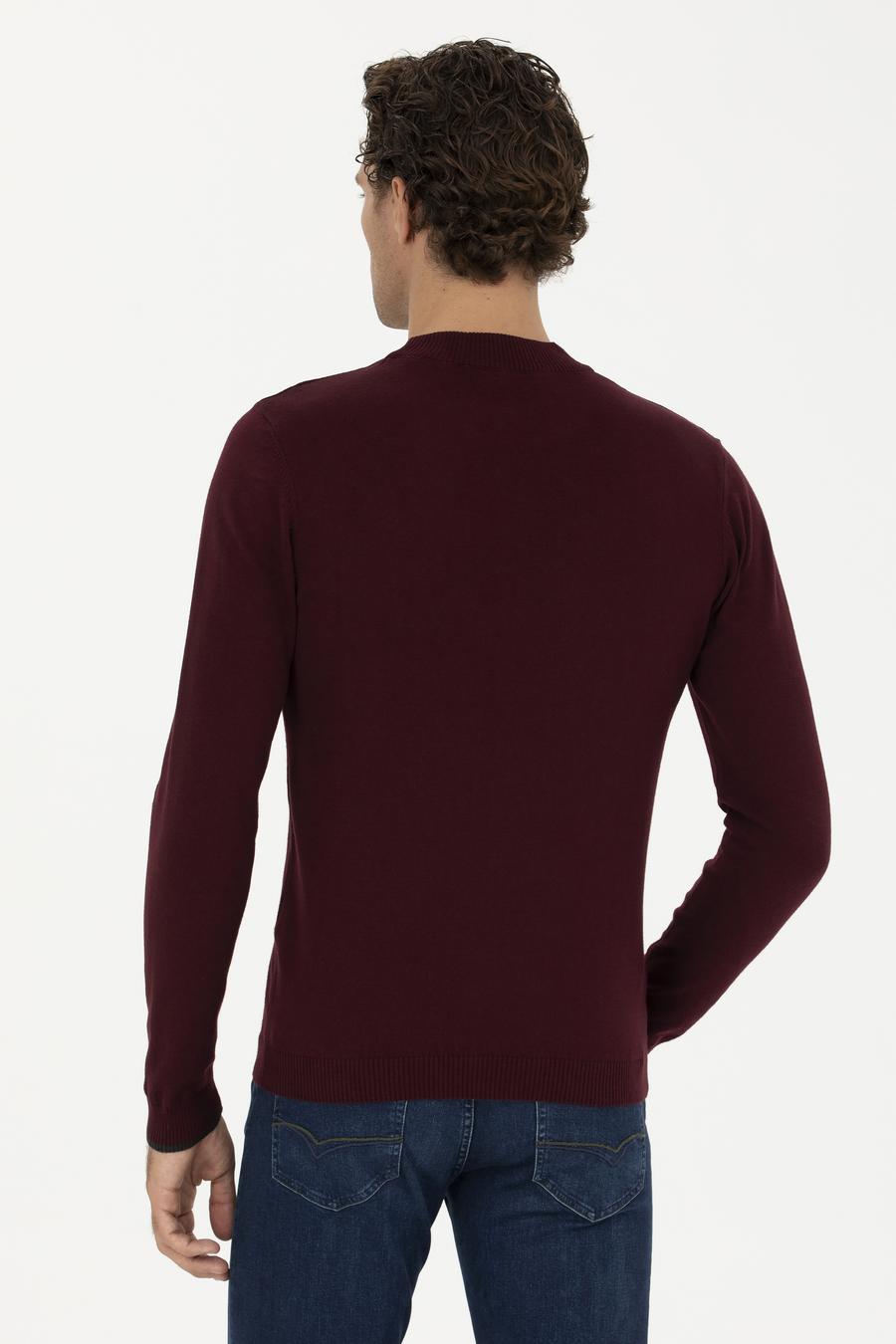 Bordo Slim Fit Yarım Çeyrek Basic Triko Kazak - 50259098022