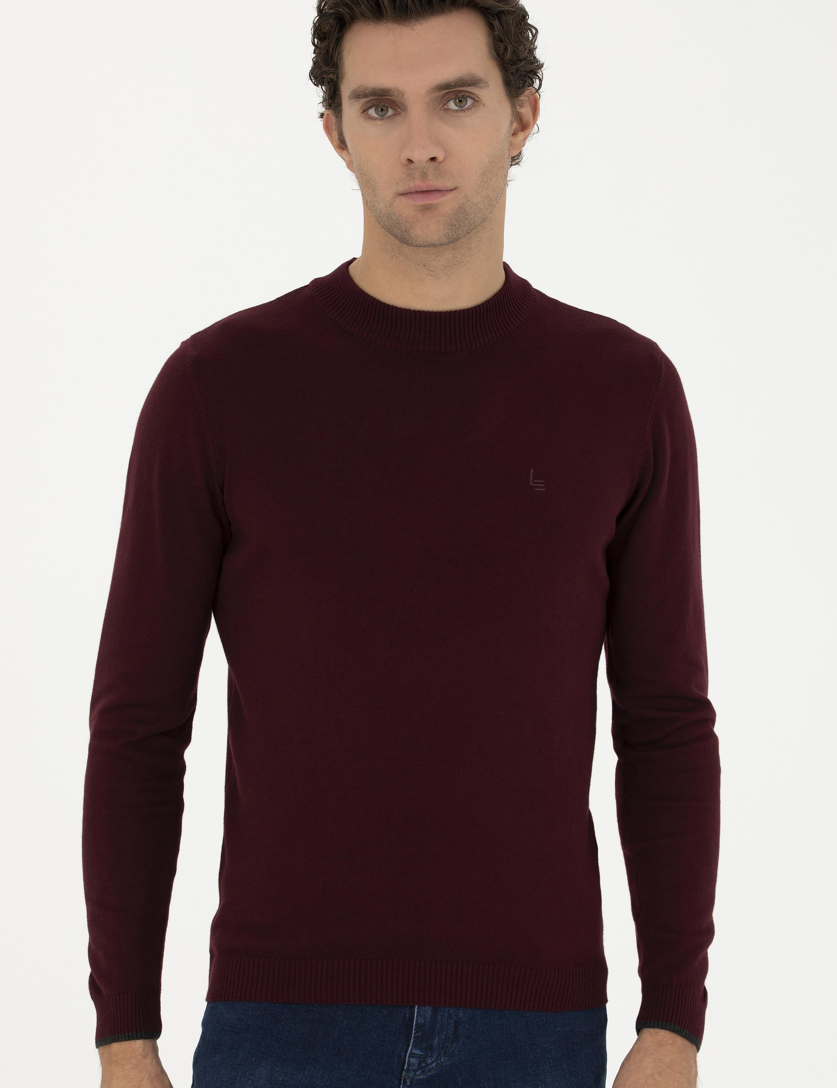 Bordo Slim Fit Yarım Çeyrek Basic Triko Kazak - 50259098022