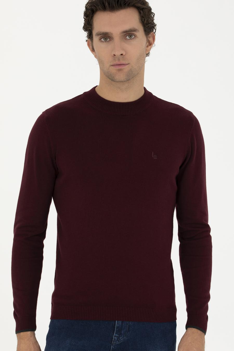 Bordo Slim Fit Yarım Çeyrek Basic Triko Kazak - 50259098022