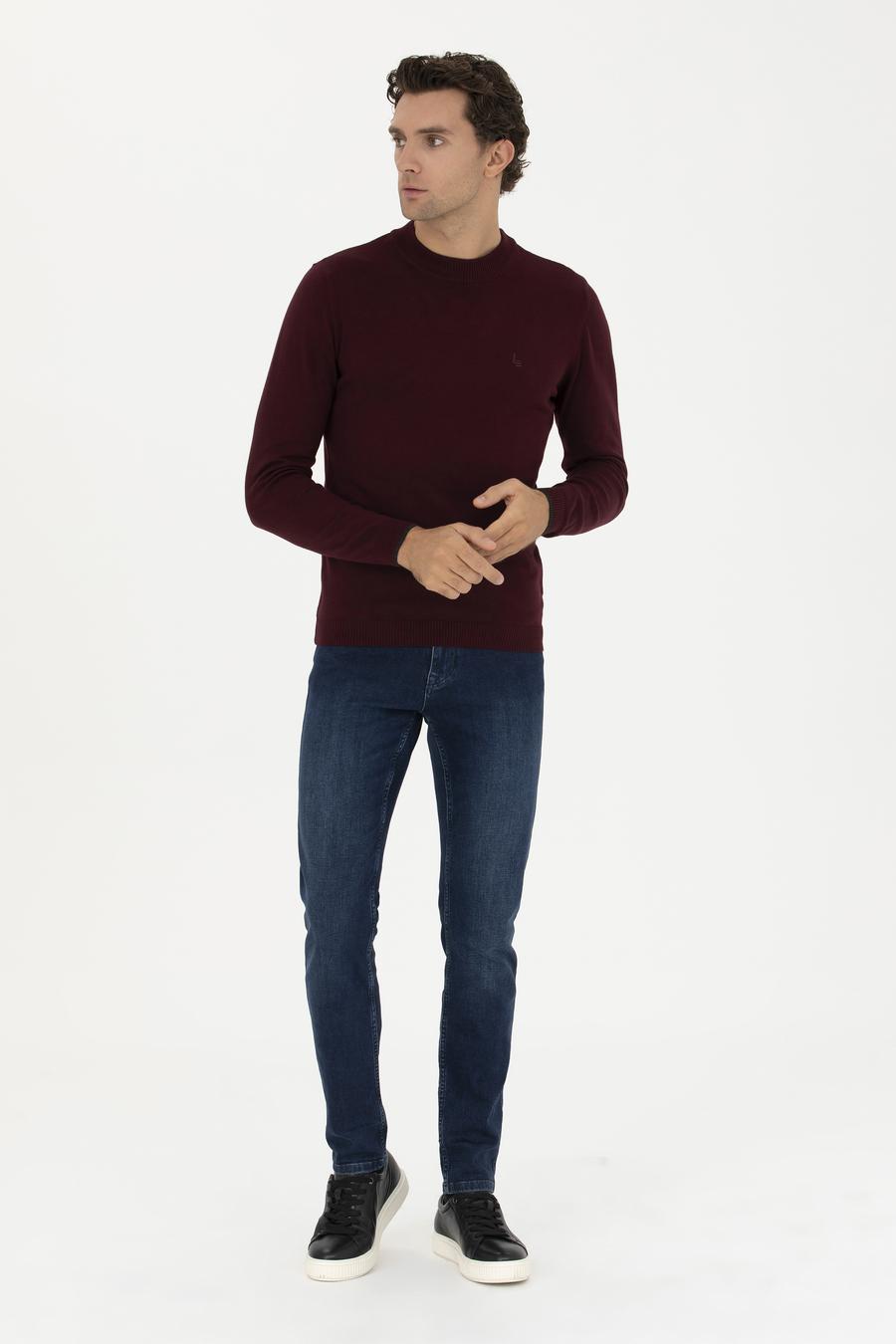 Bordo Slim Fit Yarım Çeyrek Basic Triko Kazak - 50259098022