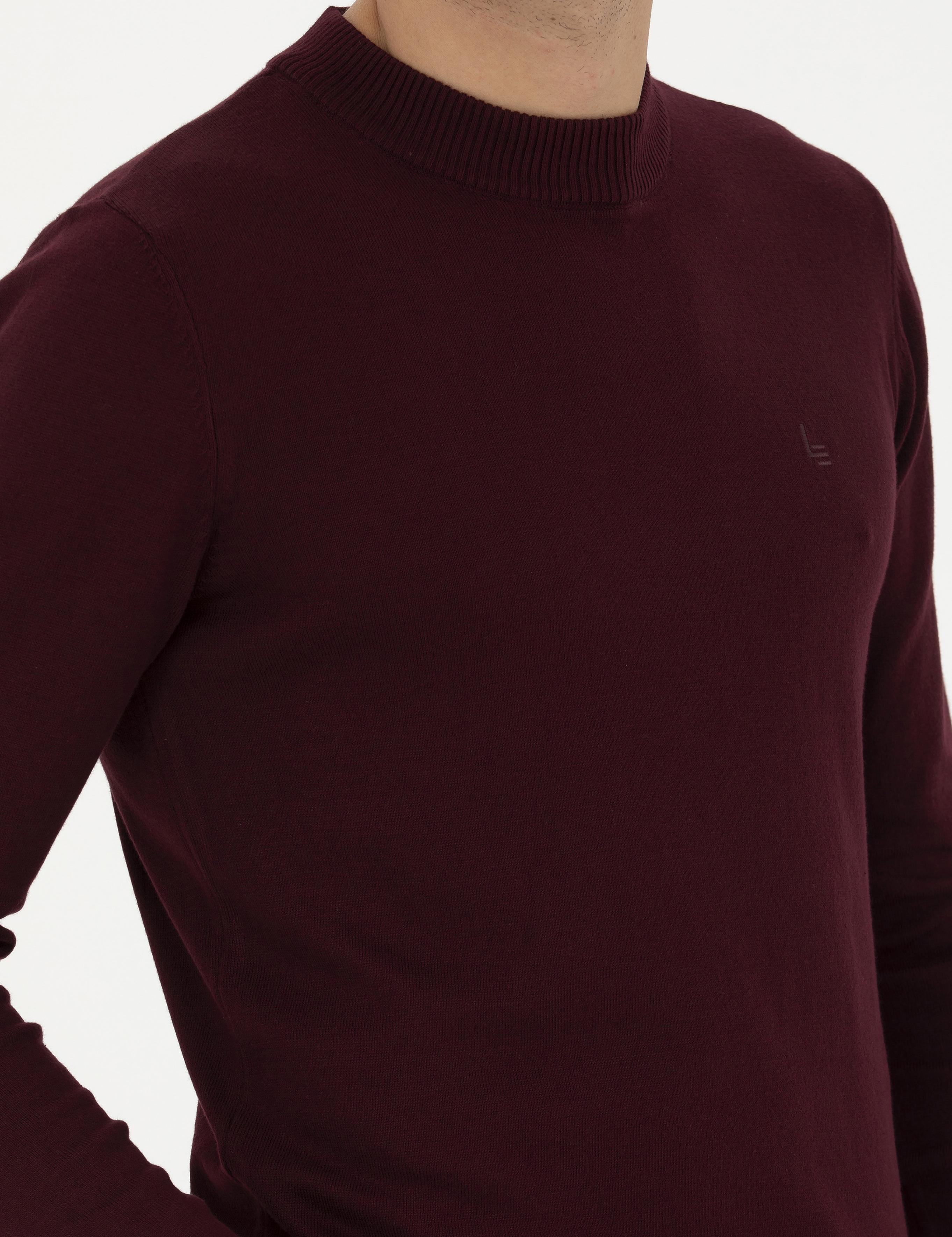 Bordo Slim Fit Yarım Çeyrek Basic Triko Kazak - 50259098022