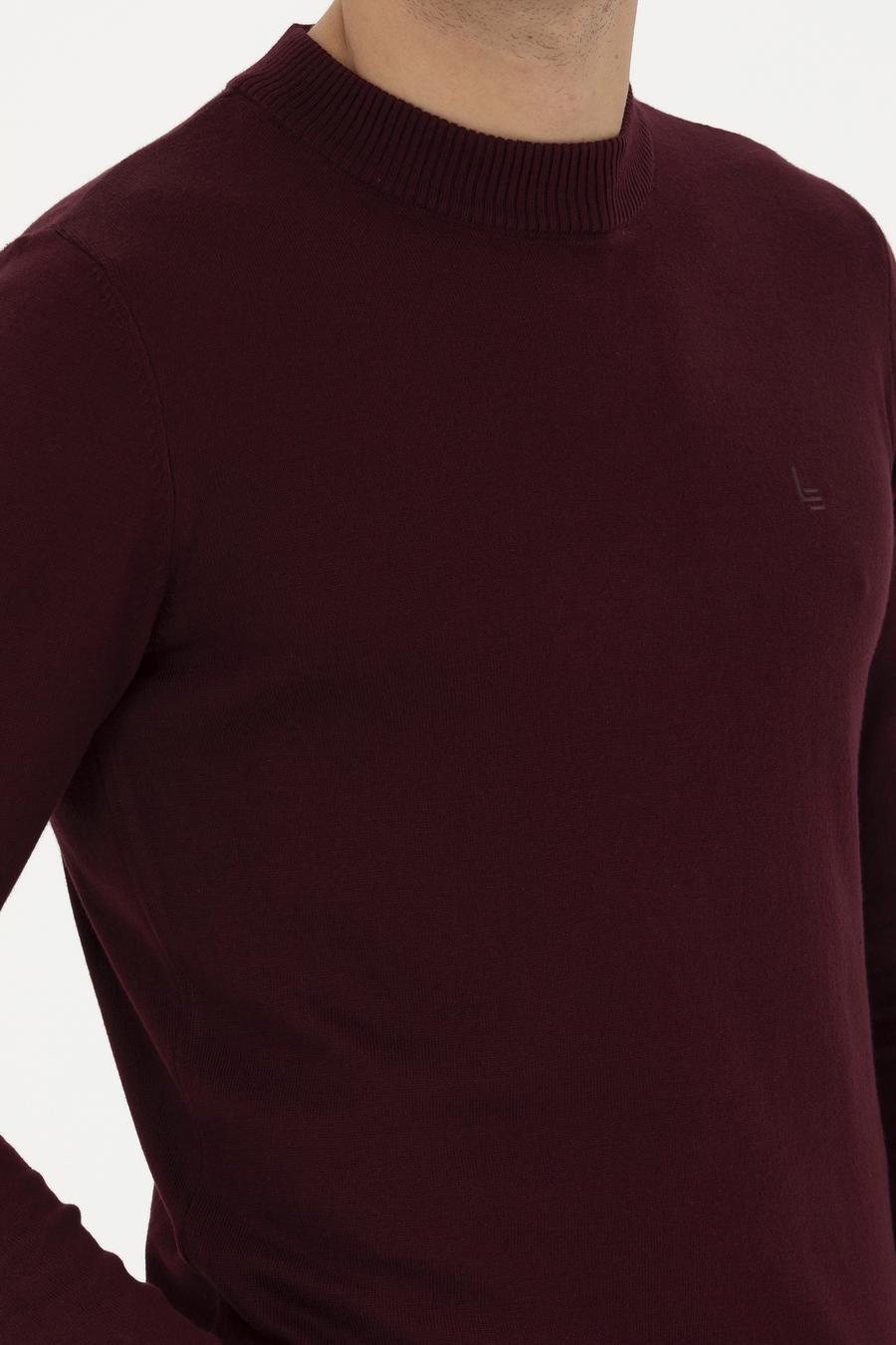 Bordo Slim Fit Yarım Çeyrek Basic Triko Kazak - 50259098022