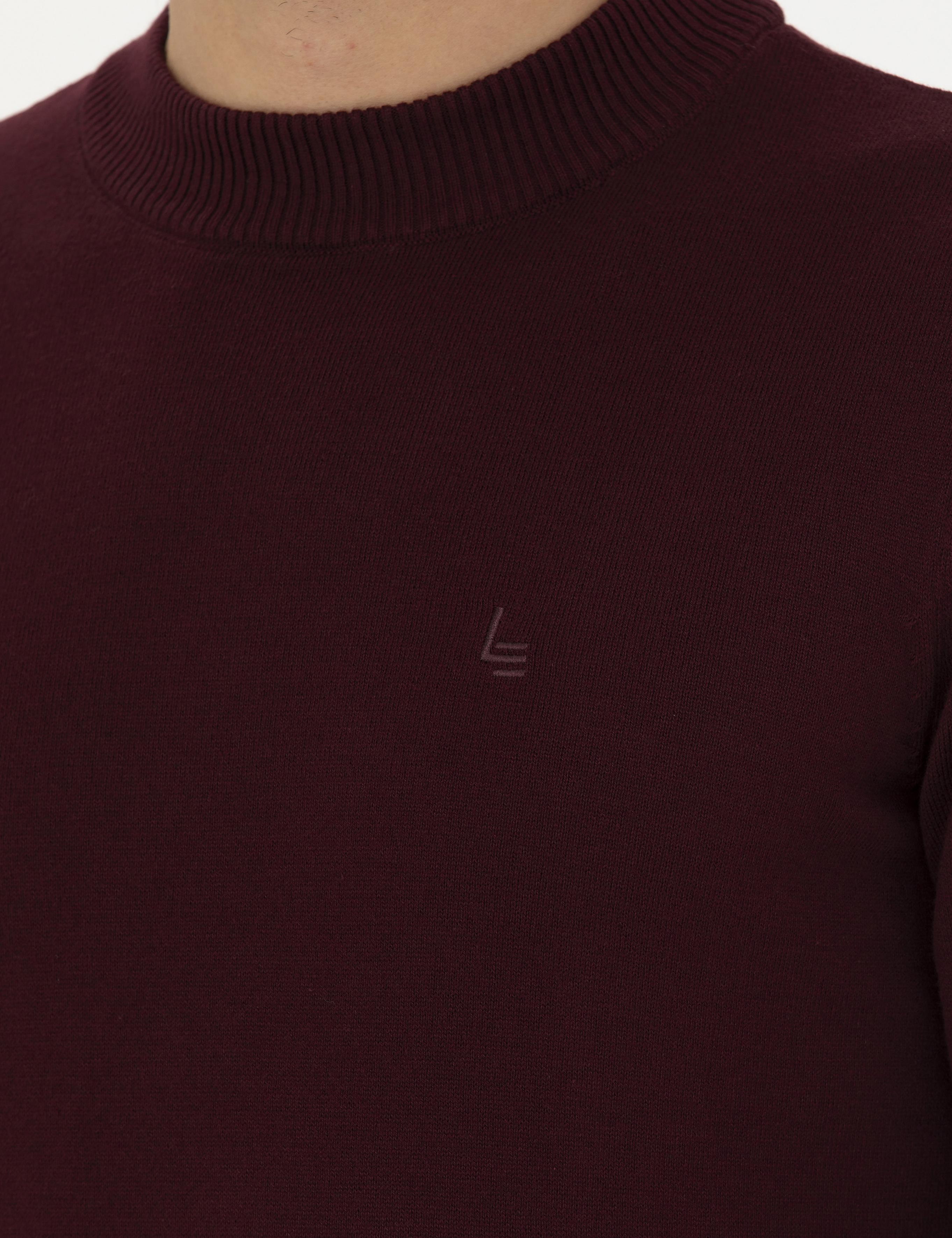 Bordo Slim Fit Yarım Çeyrek Basic Triko Kazak - 50259098022