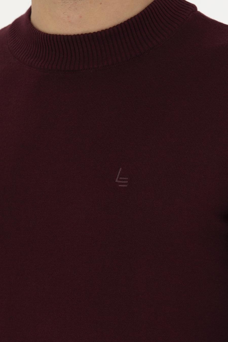Bordo Slim Fit Yarım Çeyrek Basic Triko Kazak - 50259098022
