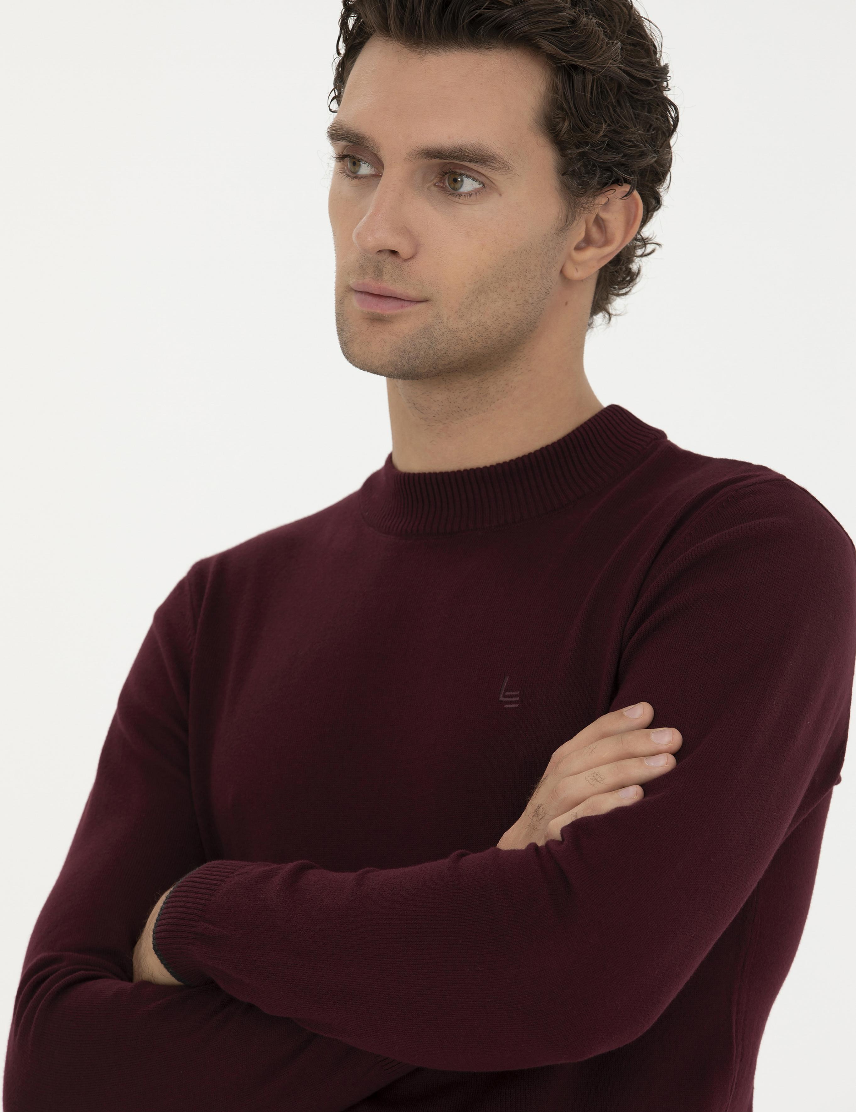 Bordo Slim Fit Yarım Çeyrek Basic Triko Kazak - 50259098022
