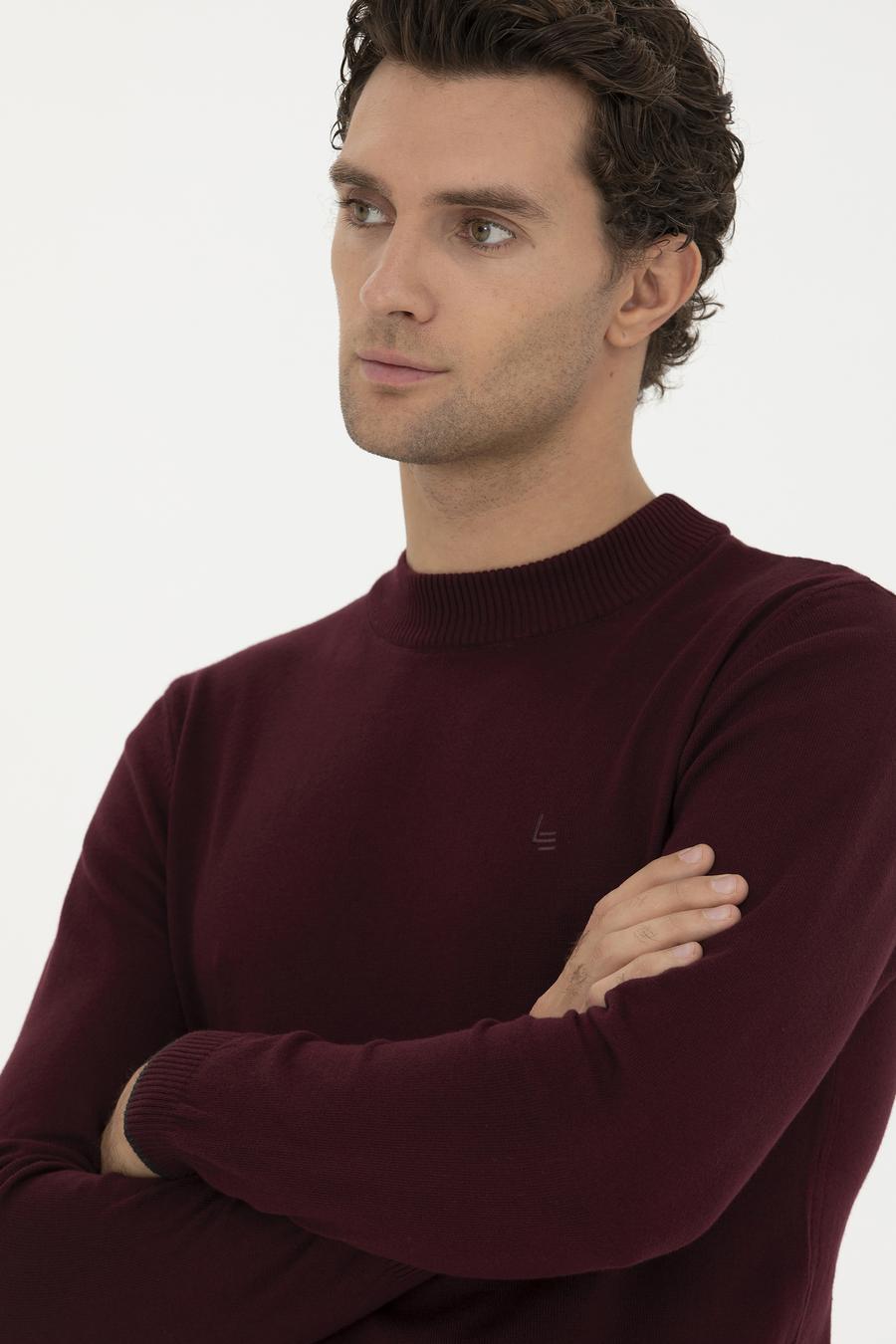 Bordo Slim Fit Yarım Çeyrek Basic Triko Kazak - 50259098022