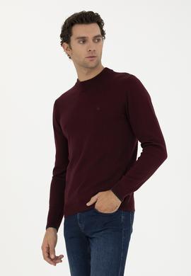 Bordo Slim Fit Yarım Çeyrek Basic Triko Kazak