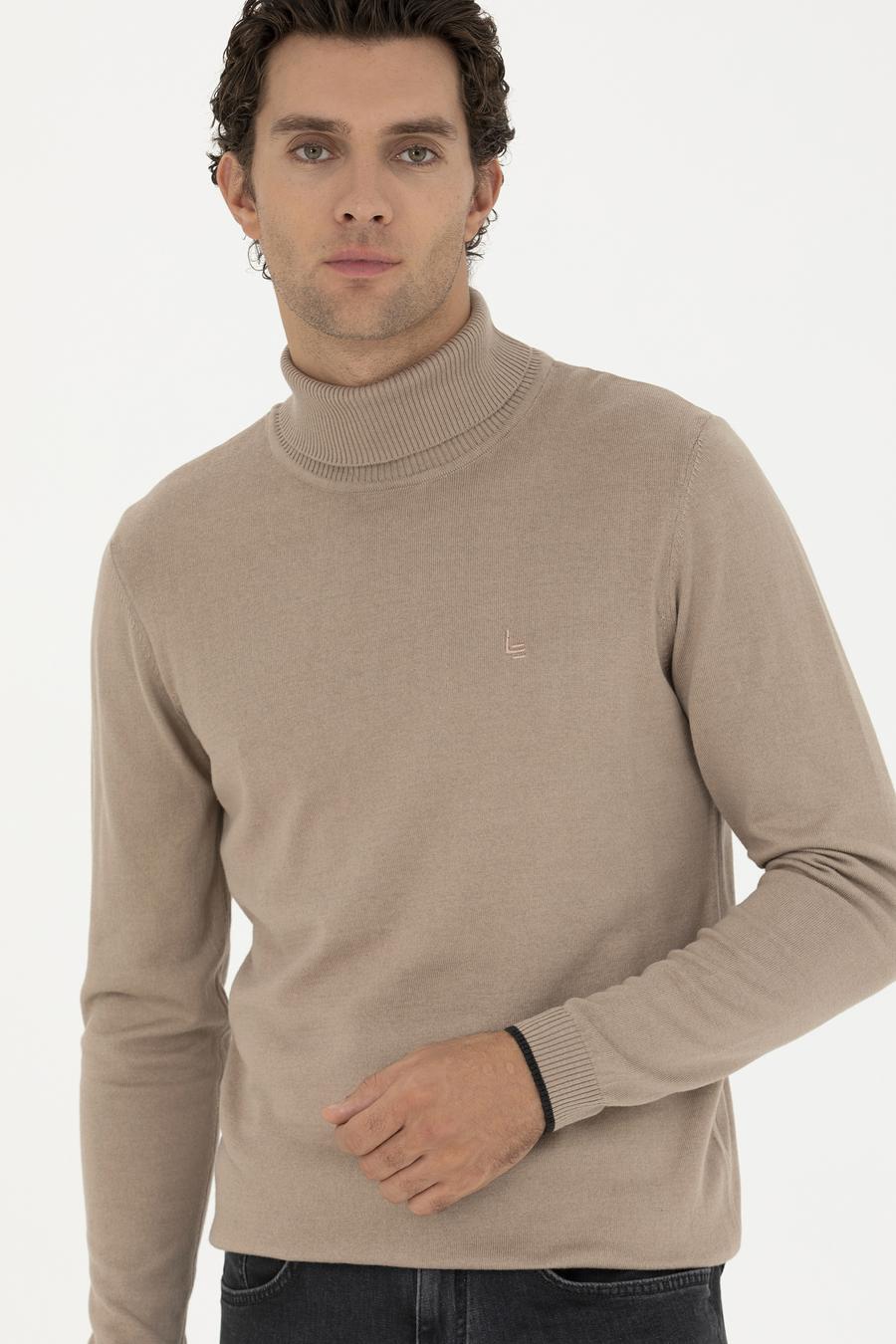 Camel Slim Fit Balıkçı Yaka Basic Triko Kazak - 50258919017