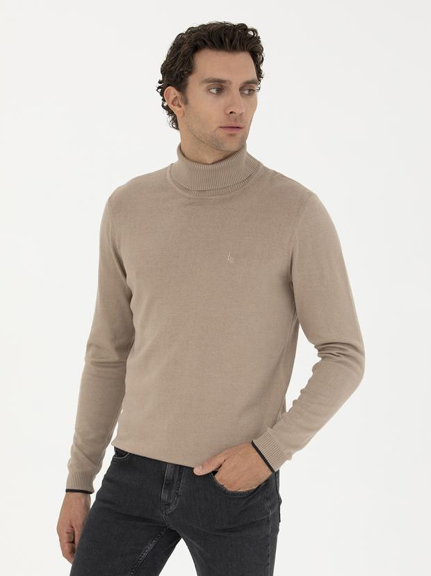 Camel Slim Fit Balıkçı Yaka Basic Triko Kazak