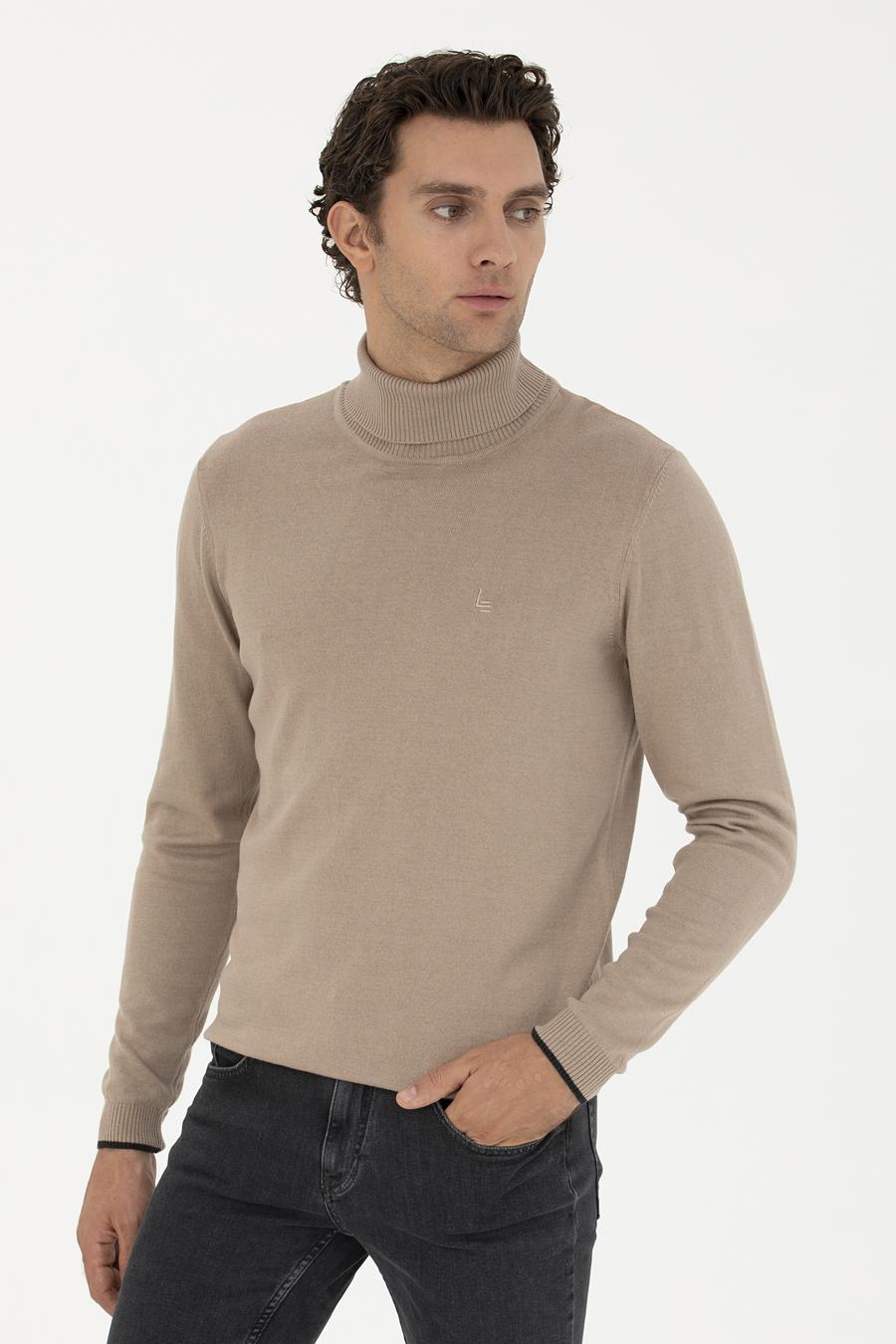 Camel Slim Fit Balıkçı Yaka Basic Triko Kazak - 50258919017