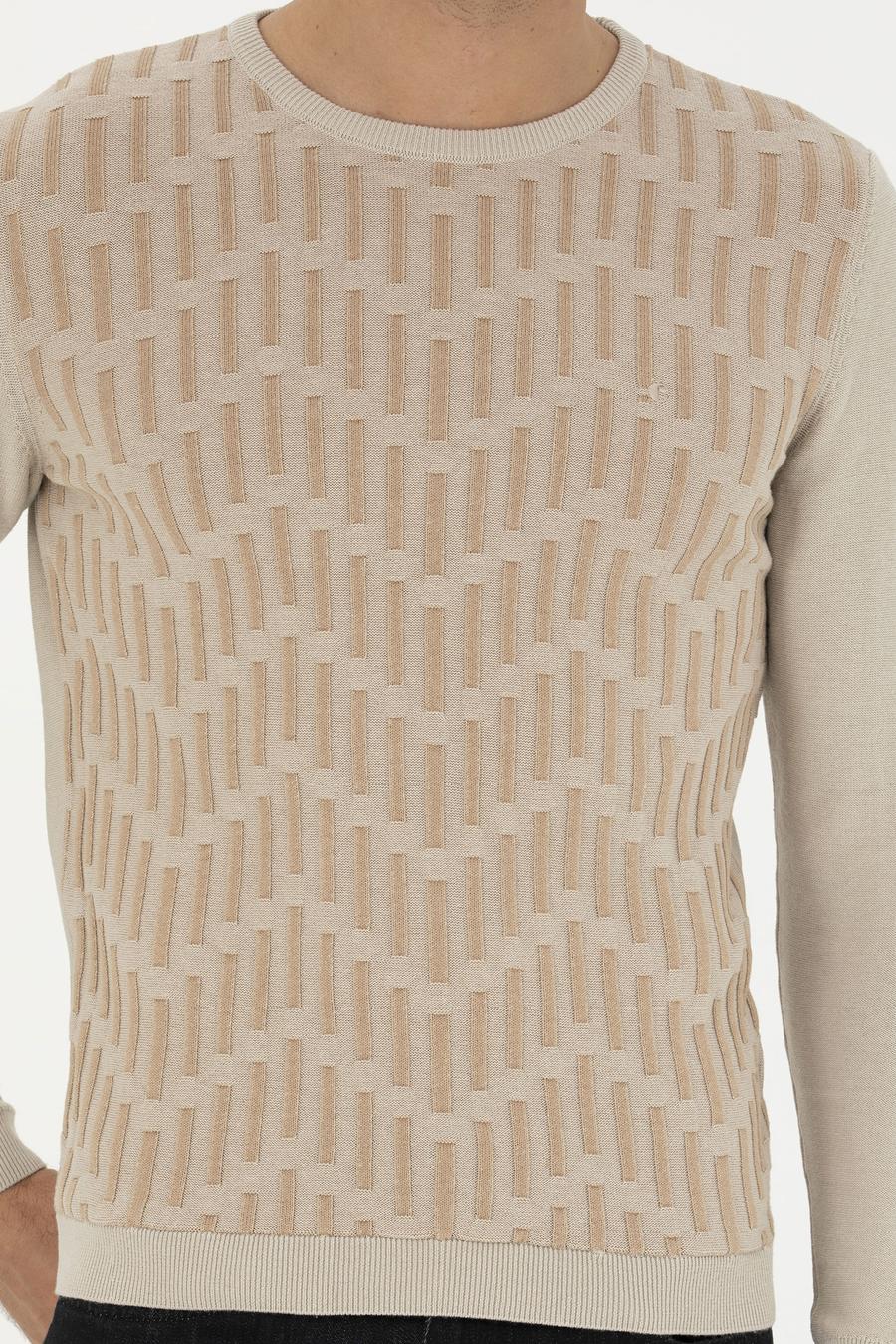 Bej Slim Fit %100 Pamuk Bisiklet Yaka Triko Kazak - 50234952001