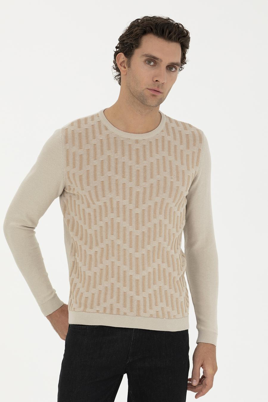 Bej Slim Fit %100 Pamuk Bisiklet Yaka Triko Kazak - 50234952001