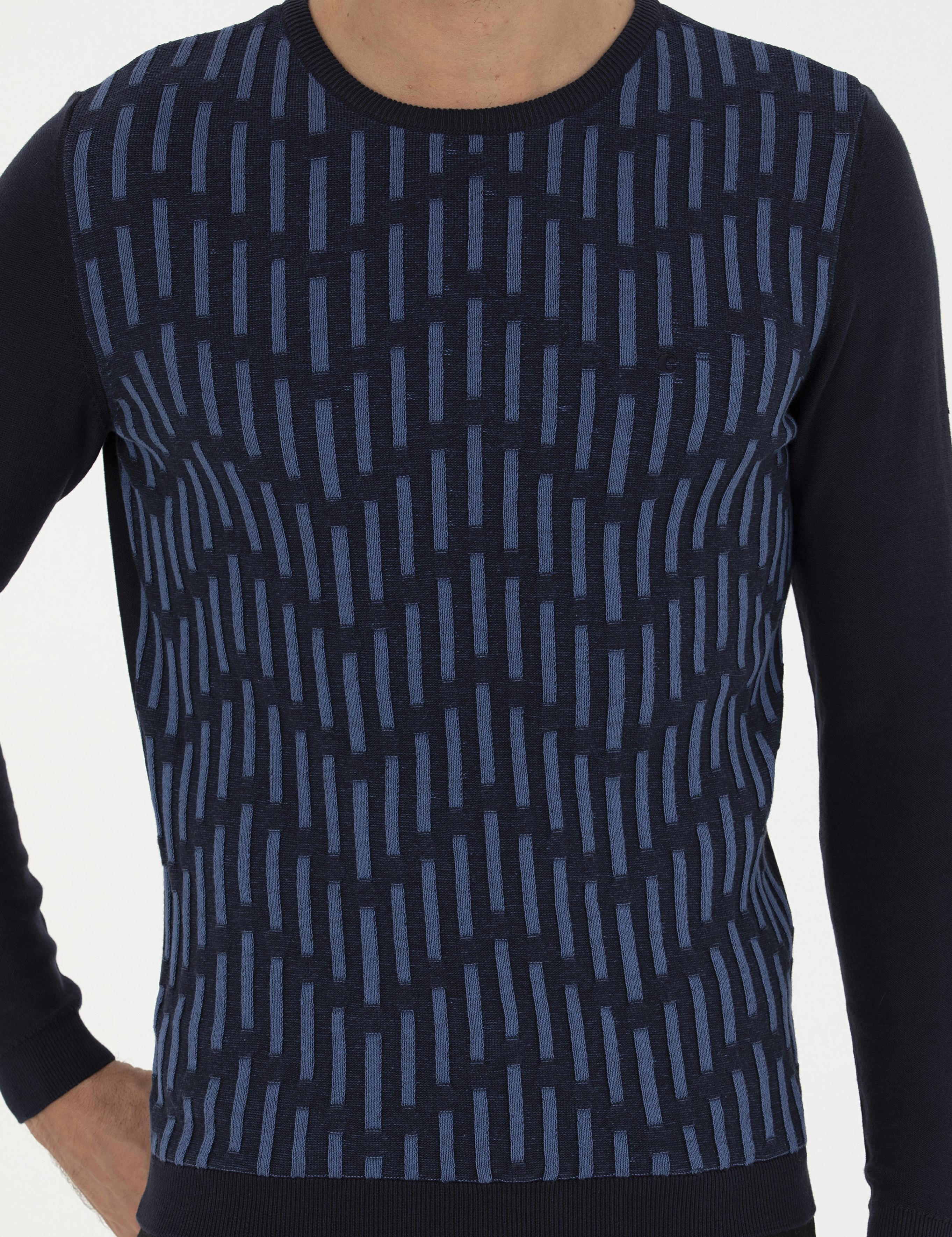 Lacivert Slim Fit %100 Pamuk Bisiklet Yaka Triko Kazak - 50234952016