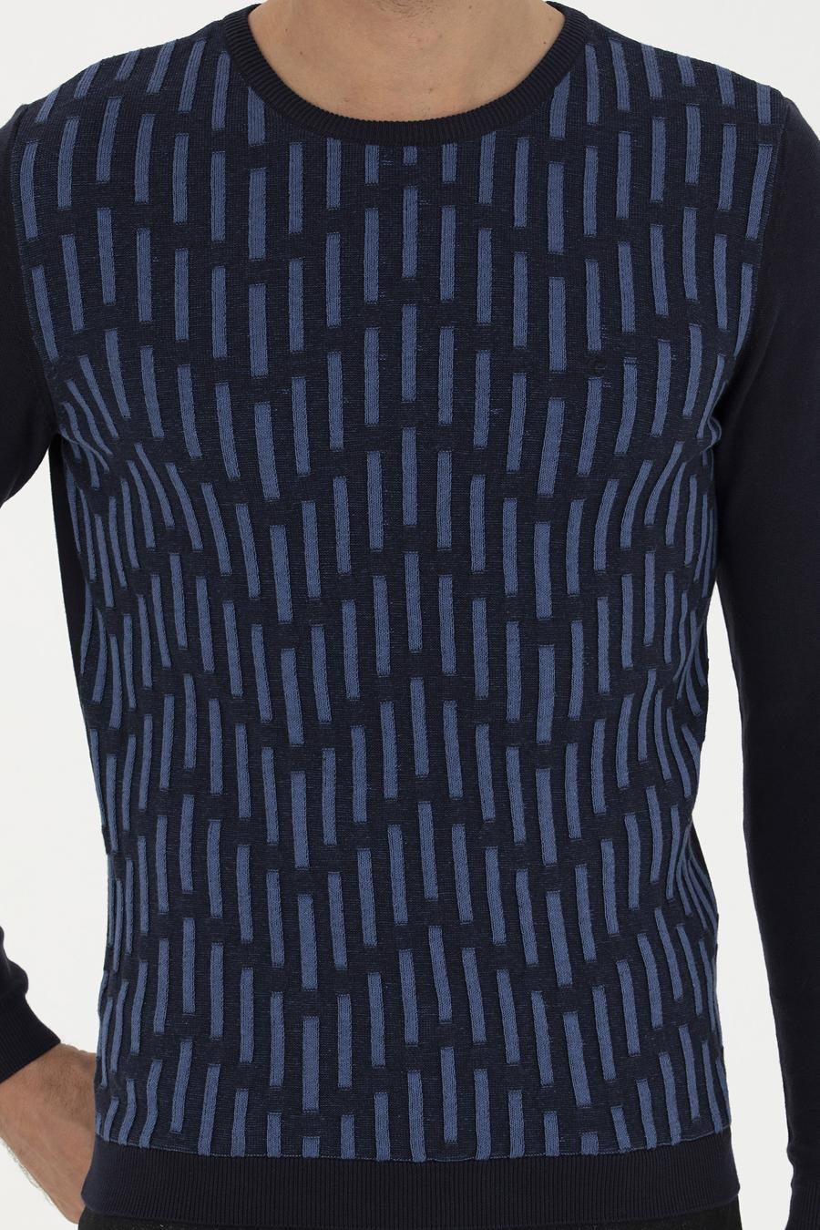 Lacivert Slim Fit %100 Pamuk Bisiklet Yaka Triko Kazak - 50234952016