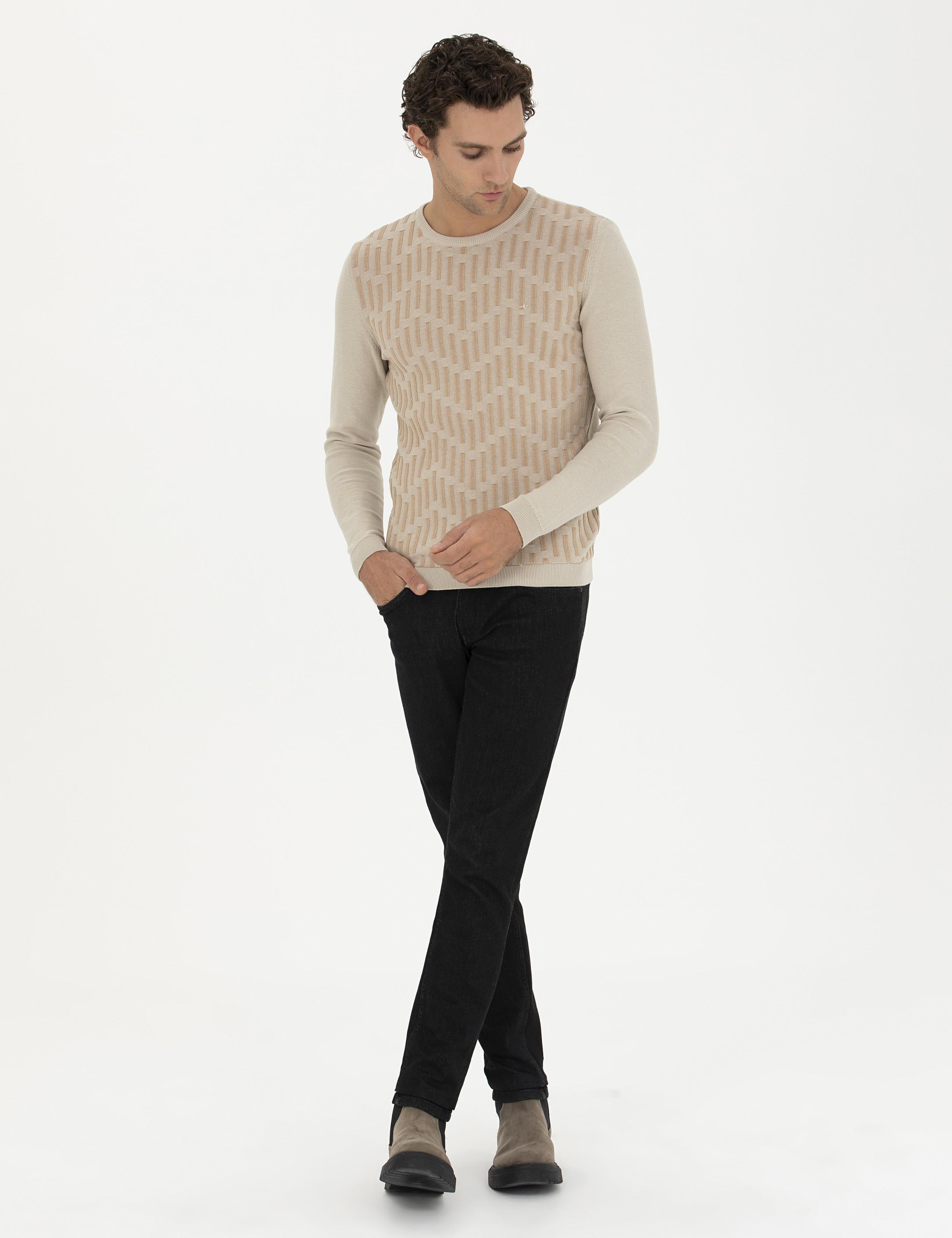 Bej Slim Fit %100 Pamuk Bisiklet Yaka Triko Kazak - 50234952001