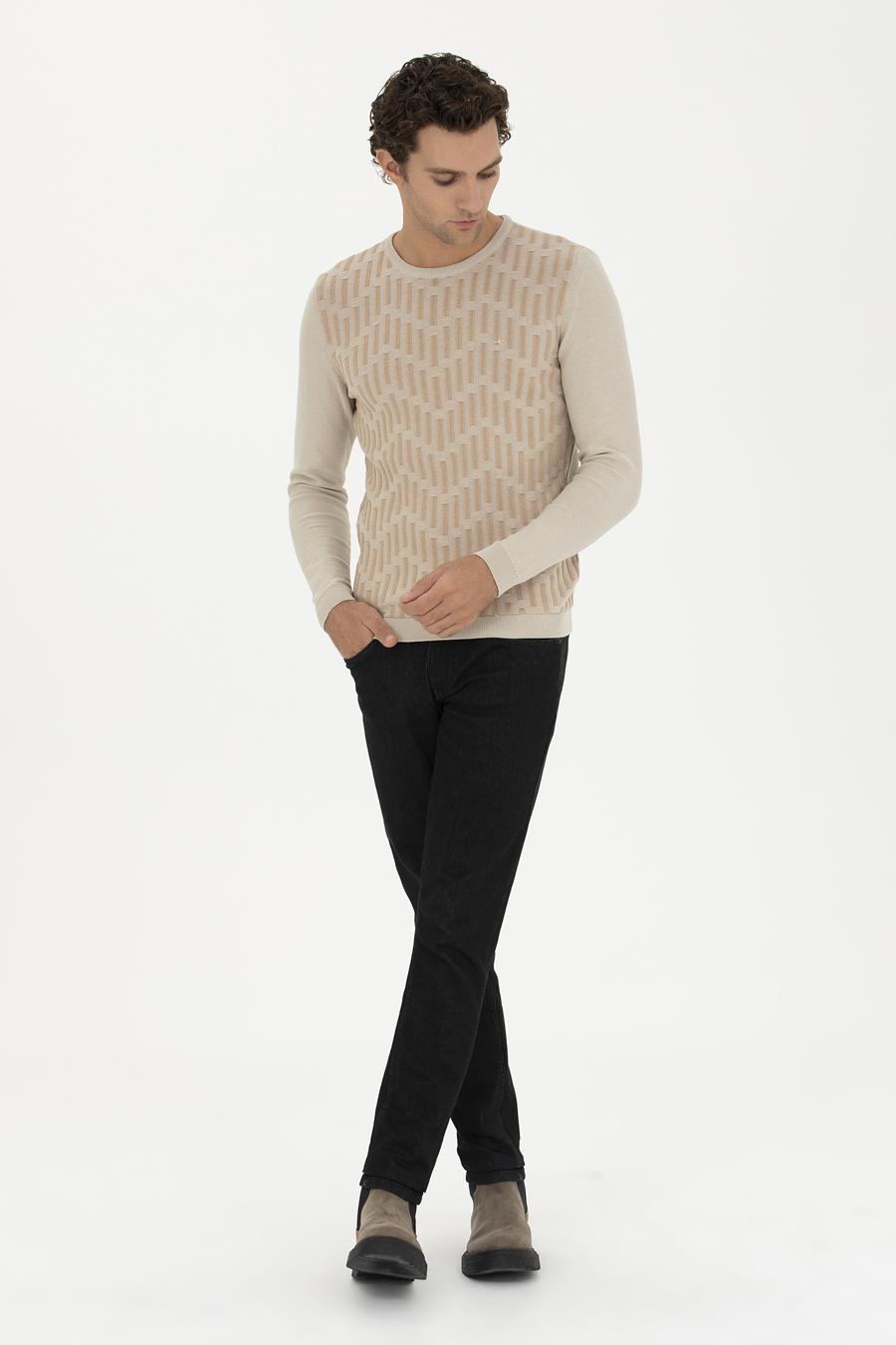 Bej Slim Fit %100 Pamuk Bisiklet Yaka Triko Kazak - 50234952001