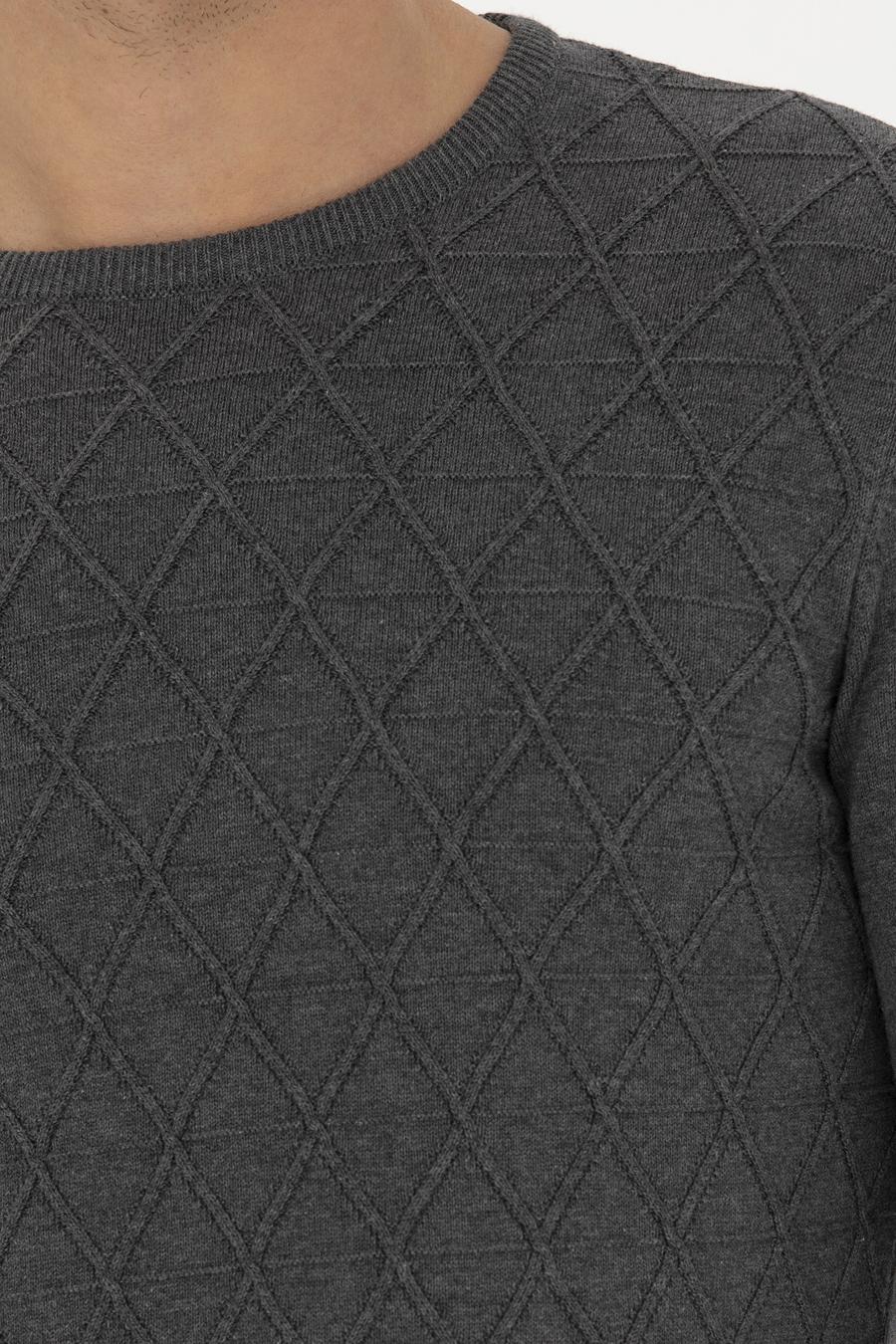 Gri Melanj Slim Fit Bisiklet Yaka Triko Kazak - 50234962031