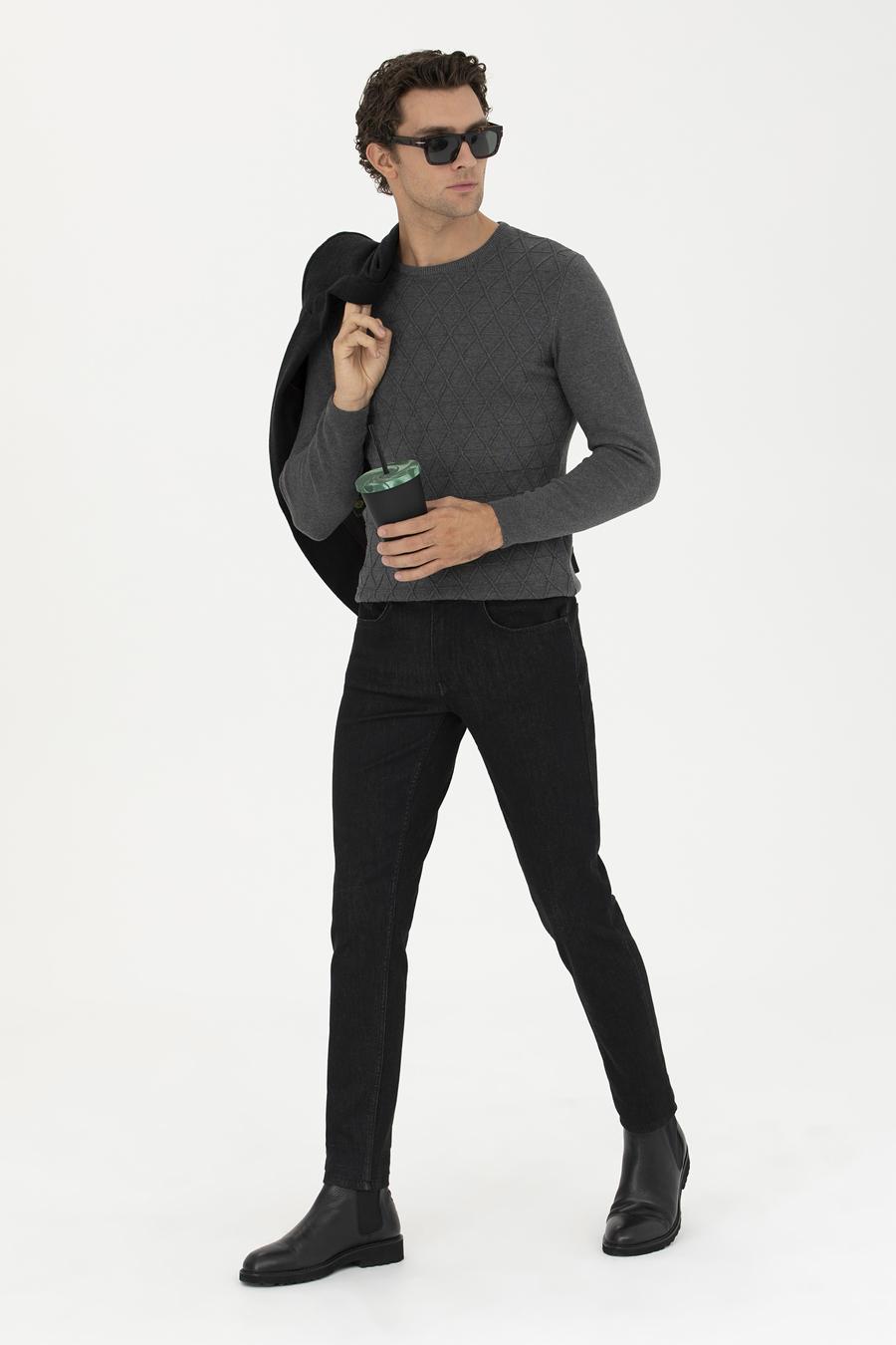 Gri Melanj Slim Fit Bisiklet Yaka Triko Kazak - 50234962031