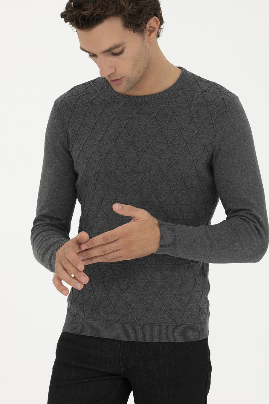 Gri Melanj Slim Fit Bisiklet Yaka Triko Kazak - 50234962031