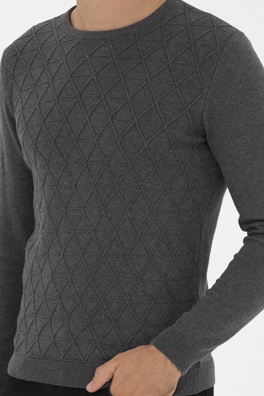 Gri Melanj Slim Fit Bisiklet Yaka Triko Kazak - 50234962031