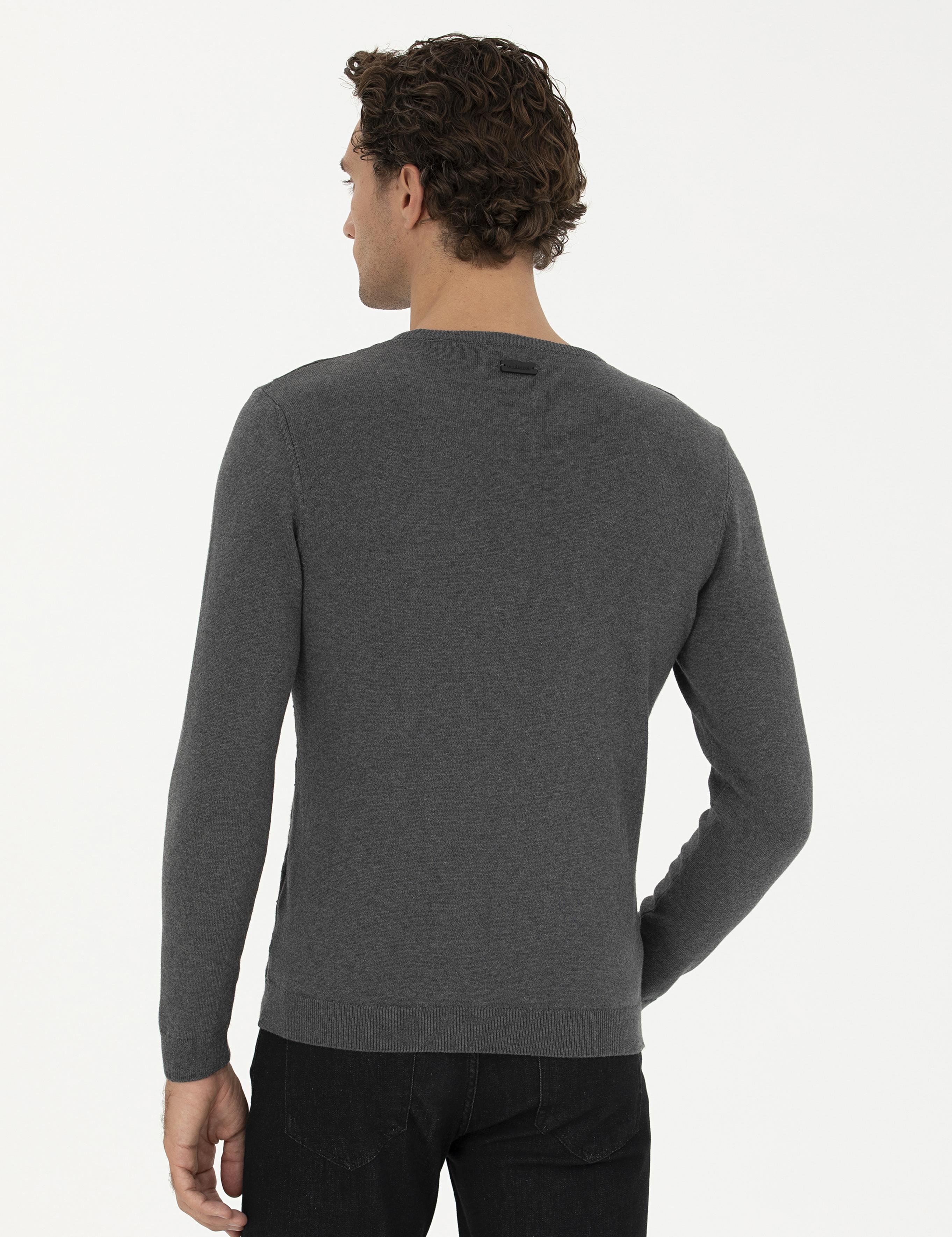 Gri Melanj Slim Fit Bisiklet Yaka Triko Kazak - 50234962031