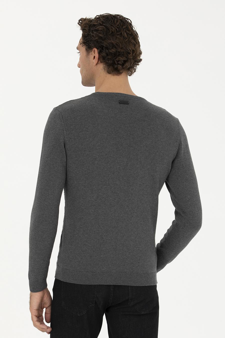 Gri Melanj Slim Fit Bisiklet Yaka Triko Kazak - 50234962031