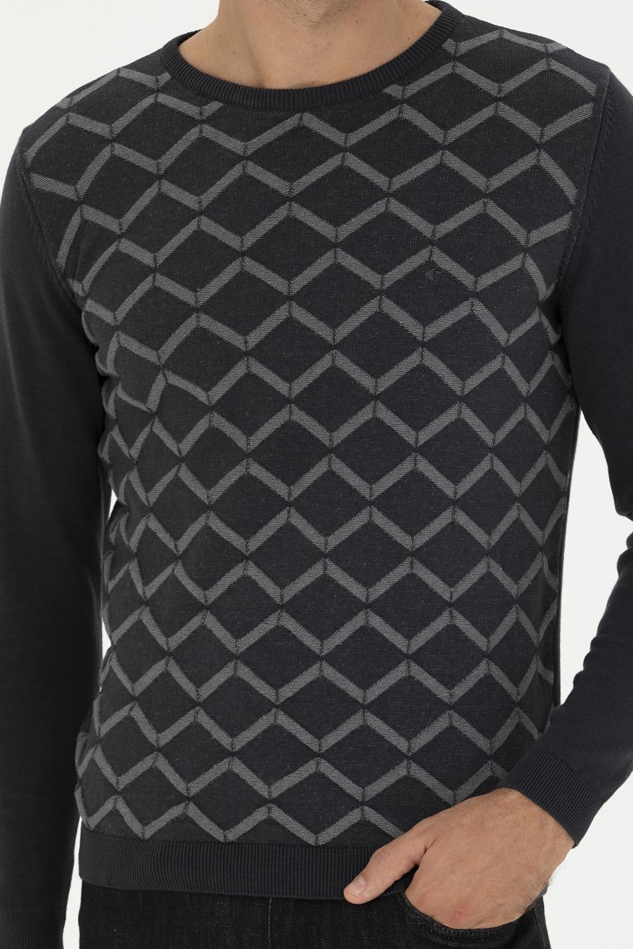 Antrasit Slim Fit %100 Pamuk Bisiklet Yaka Triko Kazak - 50234971008