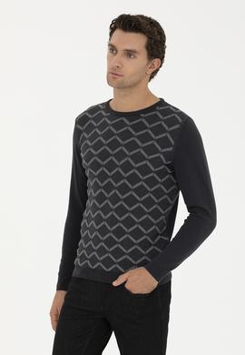 Antrasit Slim Fit %100 Pamuk Bisiklet Yaka Triko Kazak