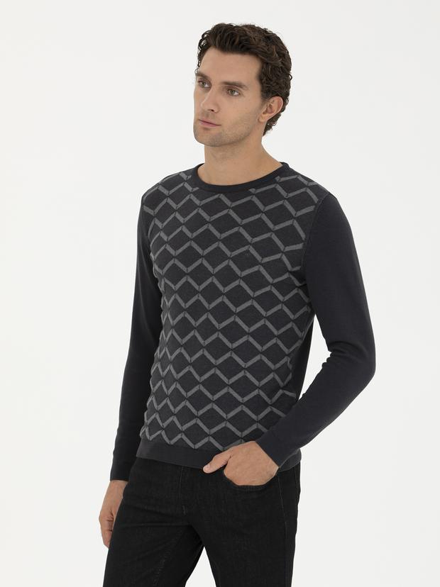 Antrasit Slim Fit Bisiklet Yaka Triko Kazak