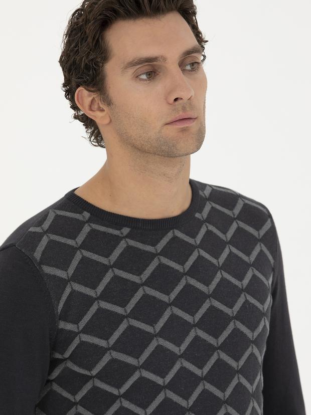 Antrasit Slim Fit Bisiklet Yaka Triko Kazak