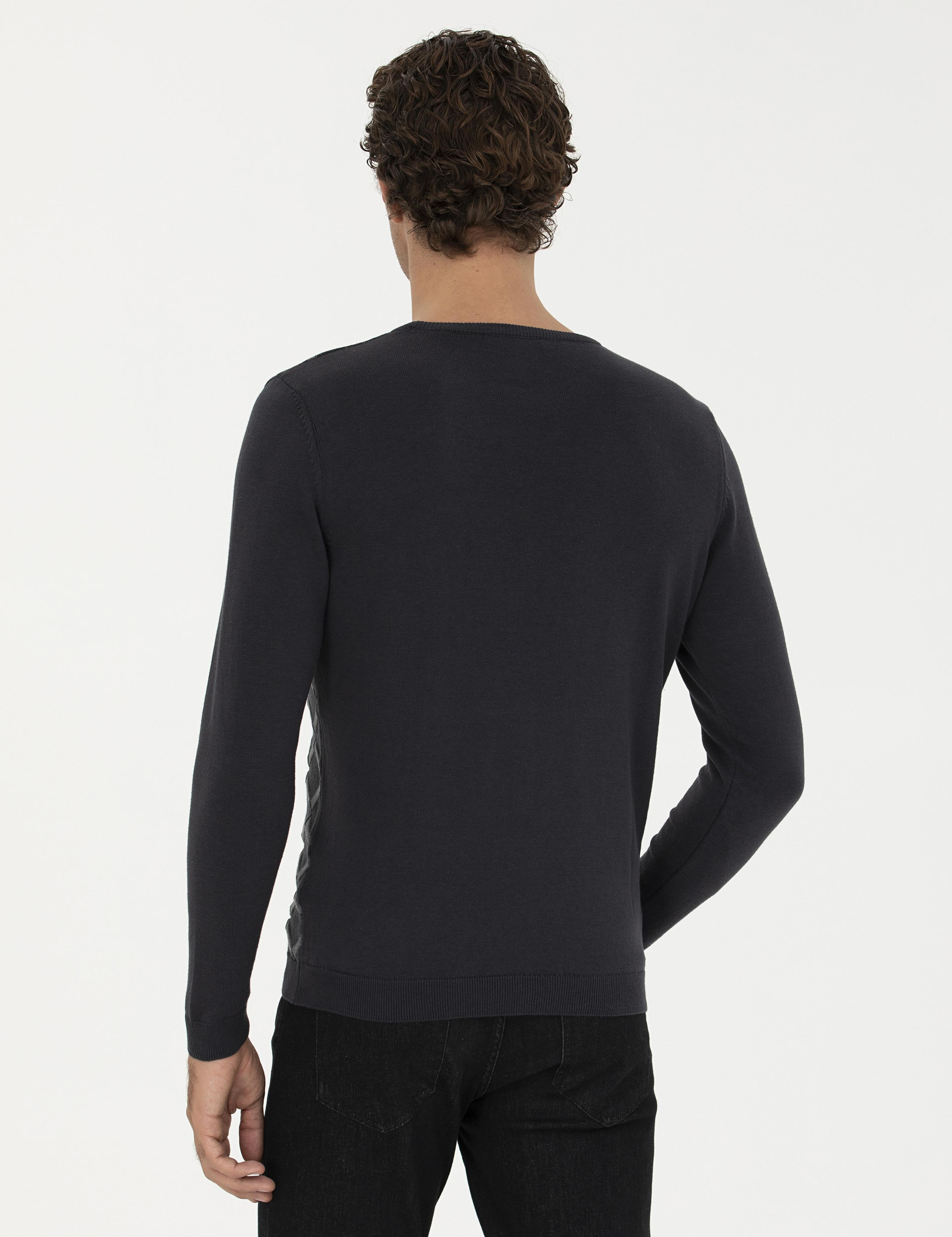 Antrasit Slim Fit %100 Pamuk Bisiklet Yaka Triko Kazak - 50234971008