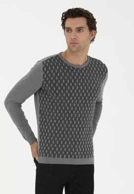 Gri Slim Fit %100 Pamuk Bisiklet Yaka Triko Kazak