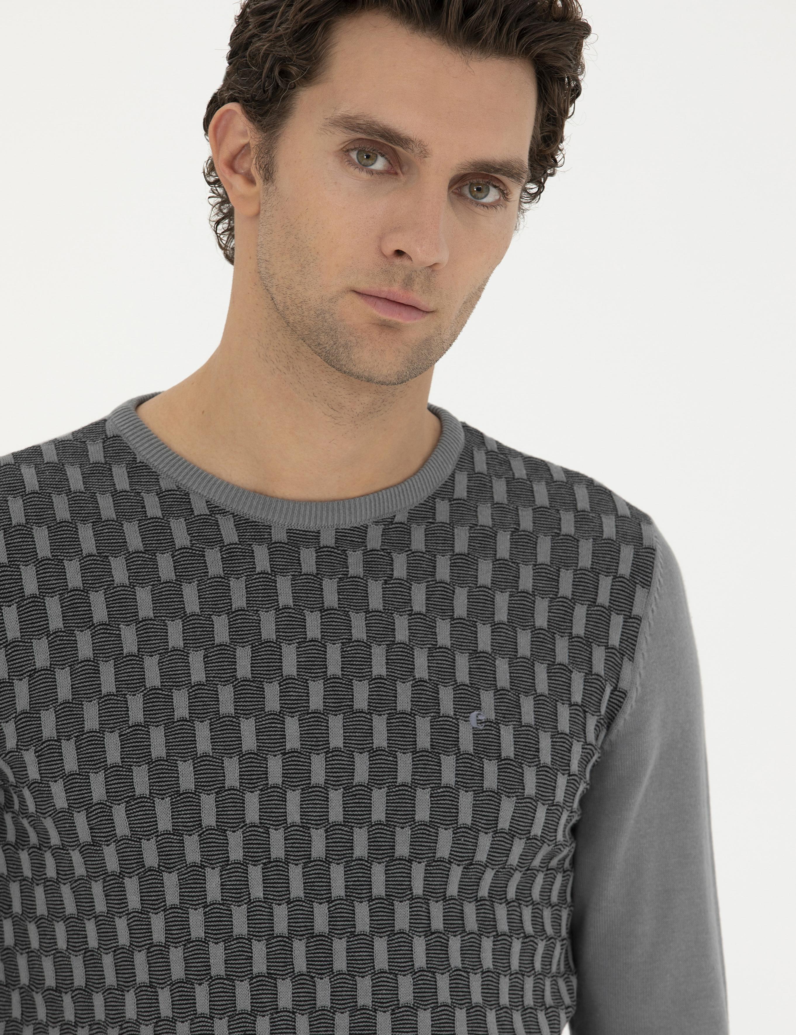 Gri Slim Fit %100 Pamuk Bisiklet Yaka Triko Kazak - 50234963017