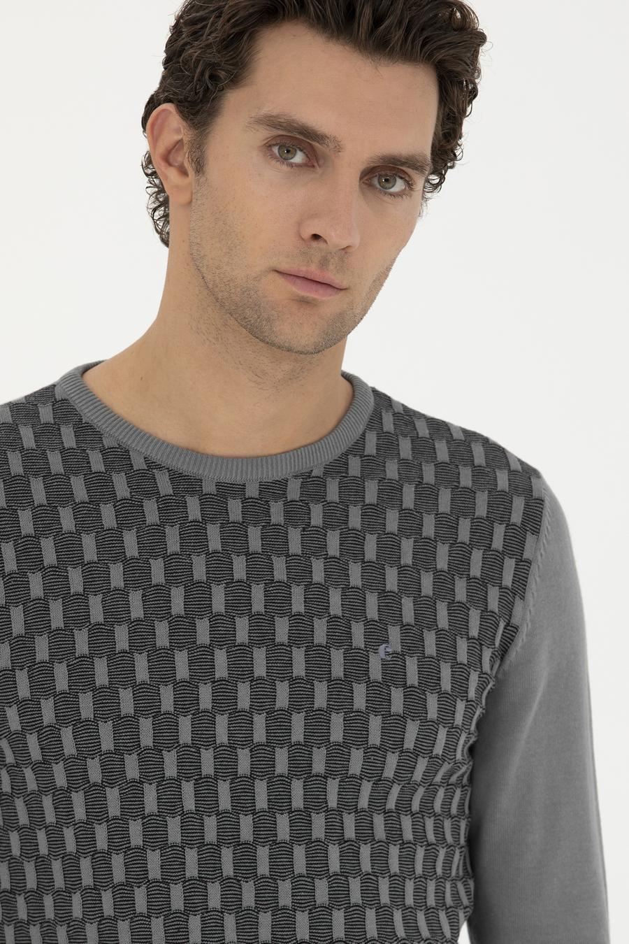 Gri Slim Fit %100 Pamuk Bisiklet Yaka Triko Kazak - 50234963017