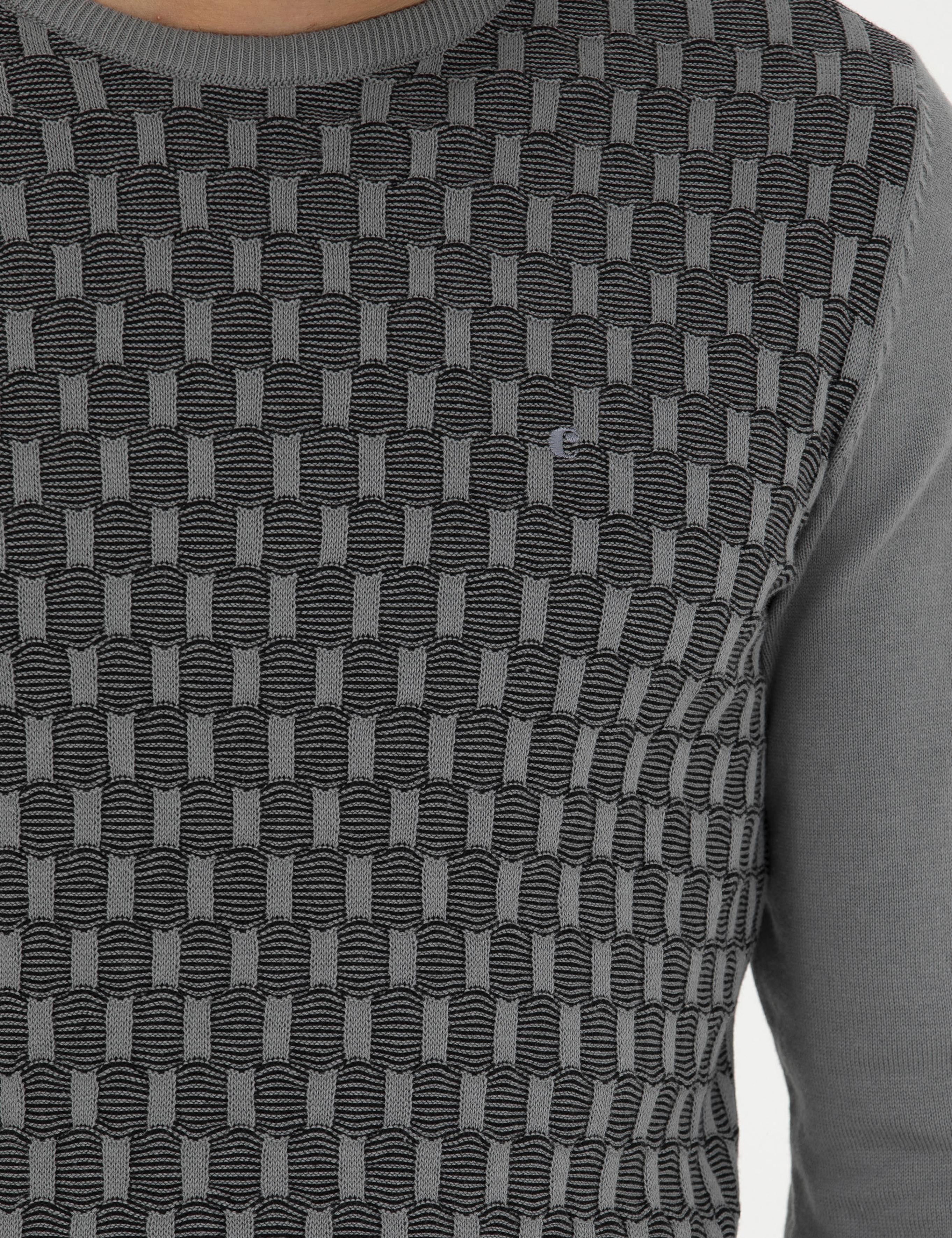 Gri Slim Fit %100 Pamuk Bisiklet Yaka Triko Kazak - 50234963017