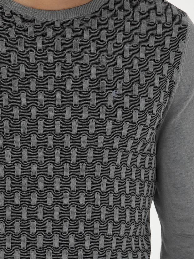 Gri Slim Fit Bisiklet Yaka Triko Kazak
