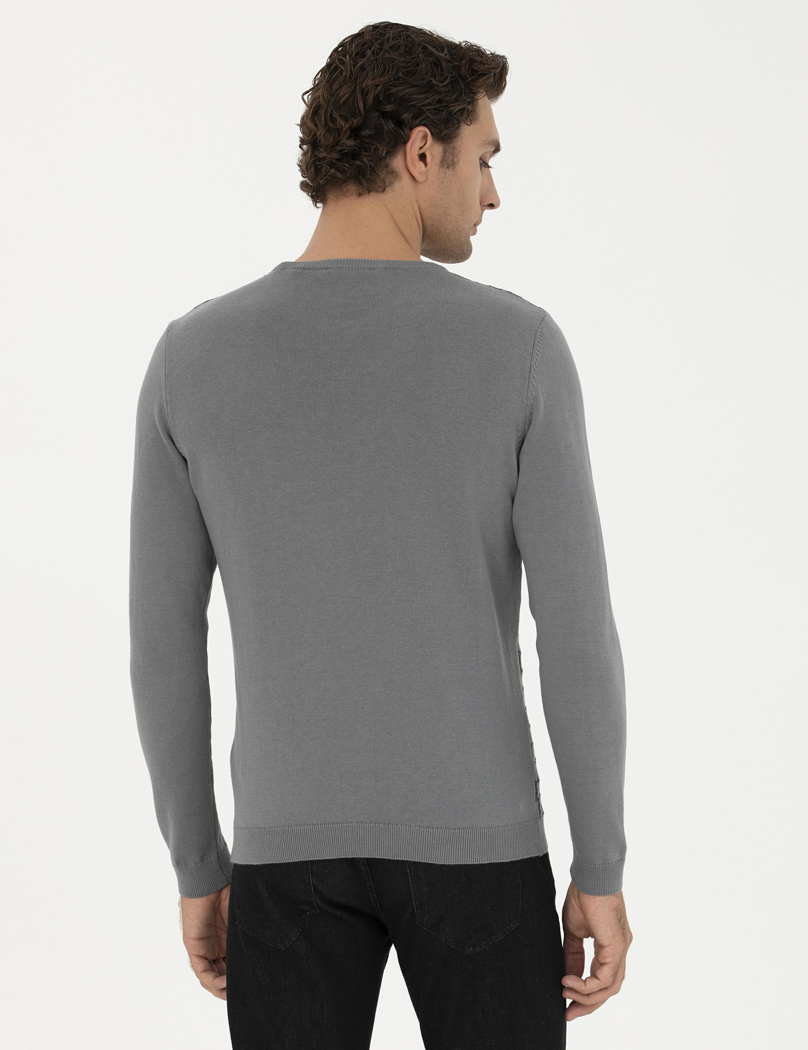 Gri Slim Fit %100 Pamuk Bisiklet Yaka Triko Kazak - 50234963017