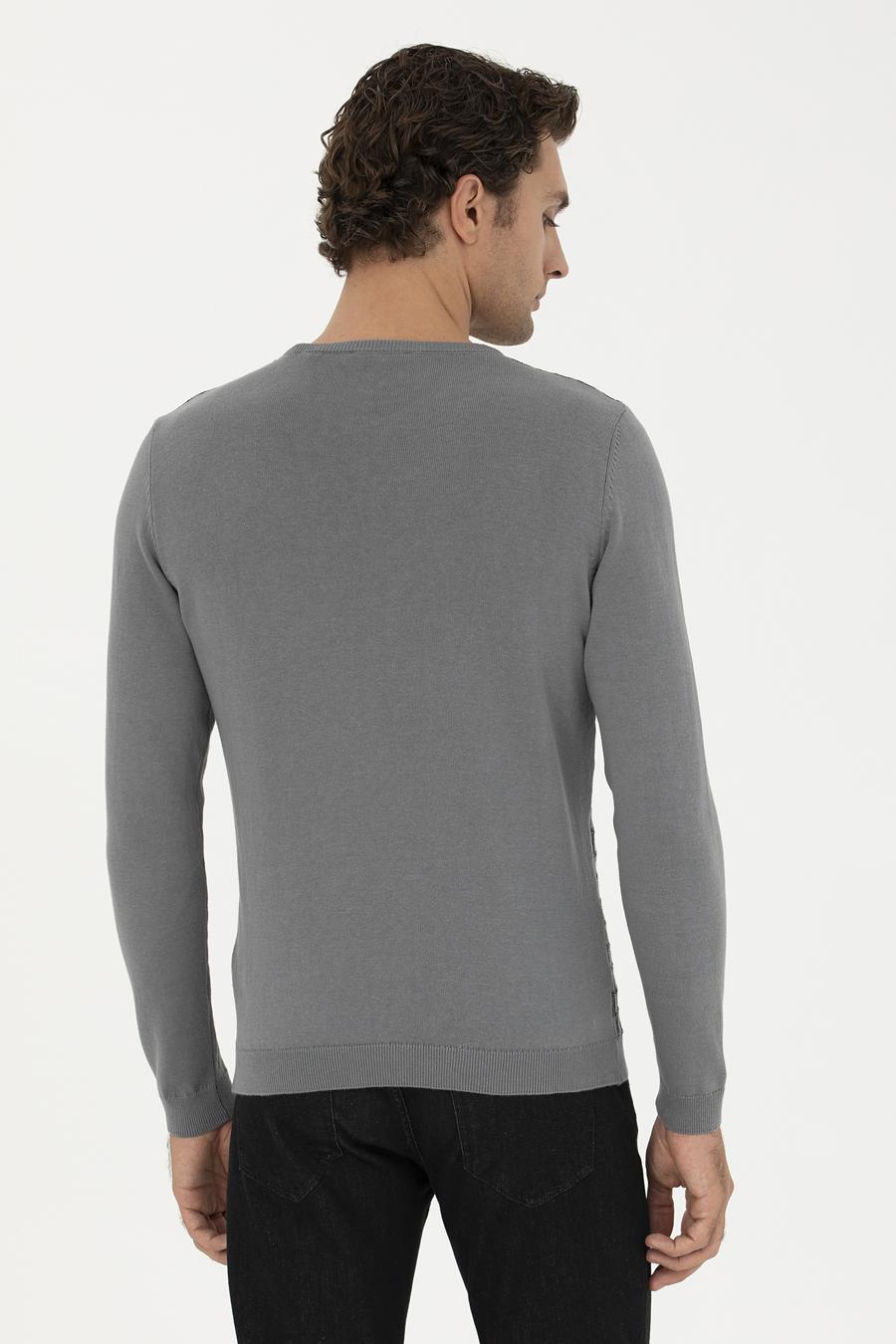 Gri Slim Fit %100 Pamuk Bisiklet Yaka Triko Kazak - 50234963017