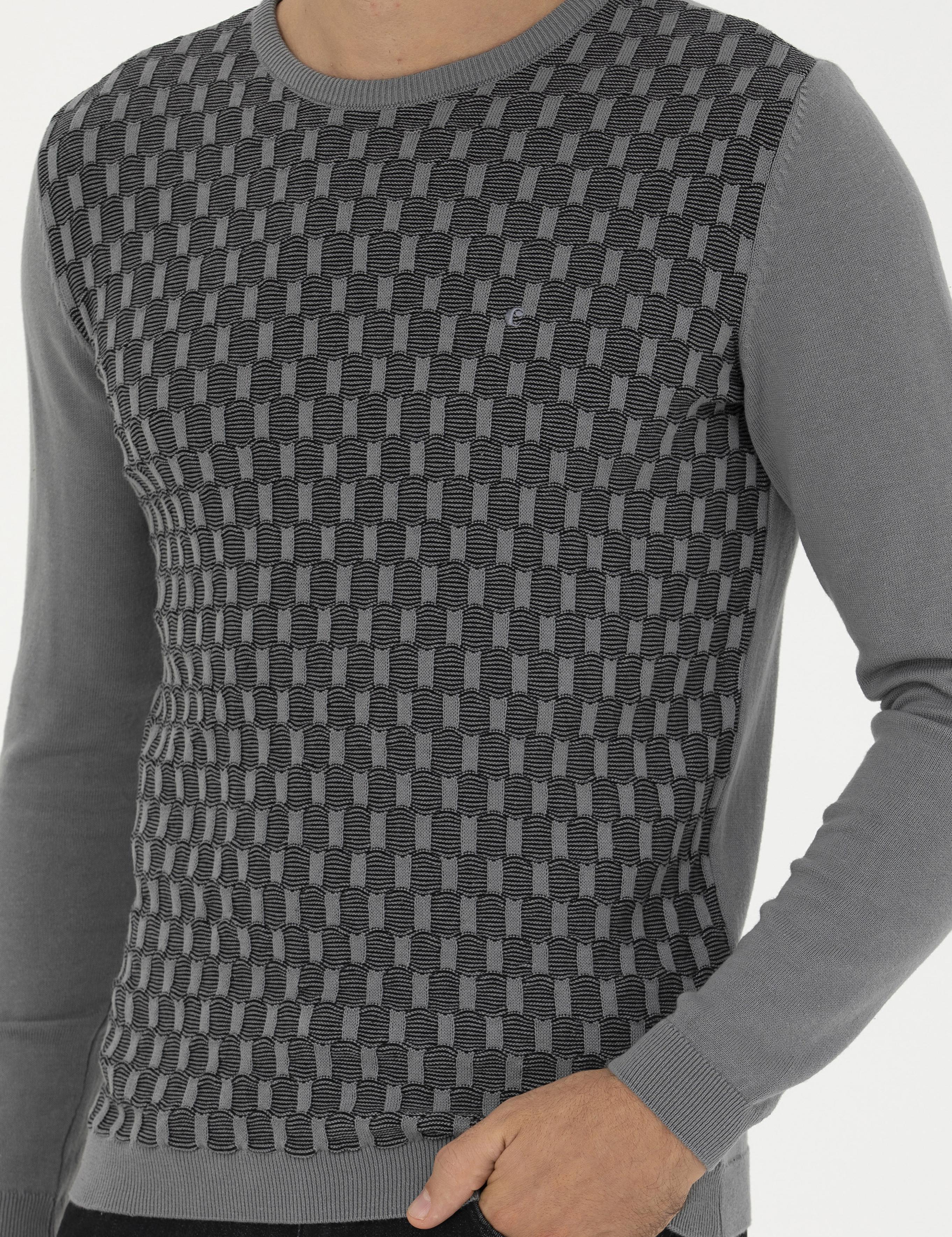 Gri Slim Fit %100 Pamuk Bisiklet Yaka Triko Kazak - 50234963017